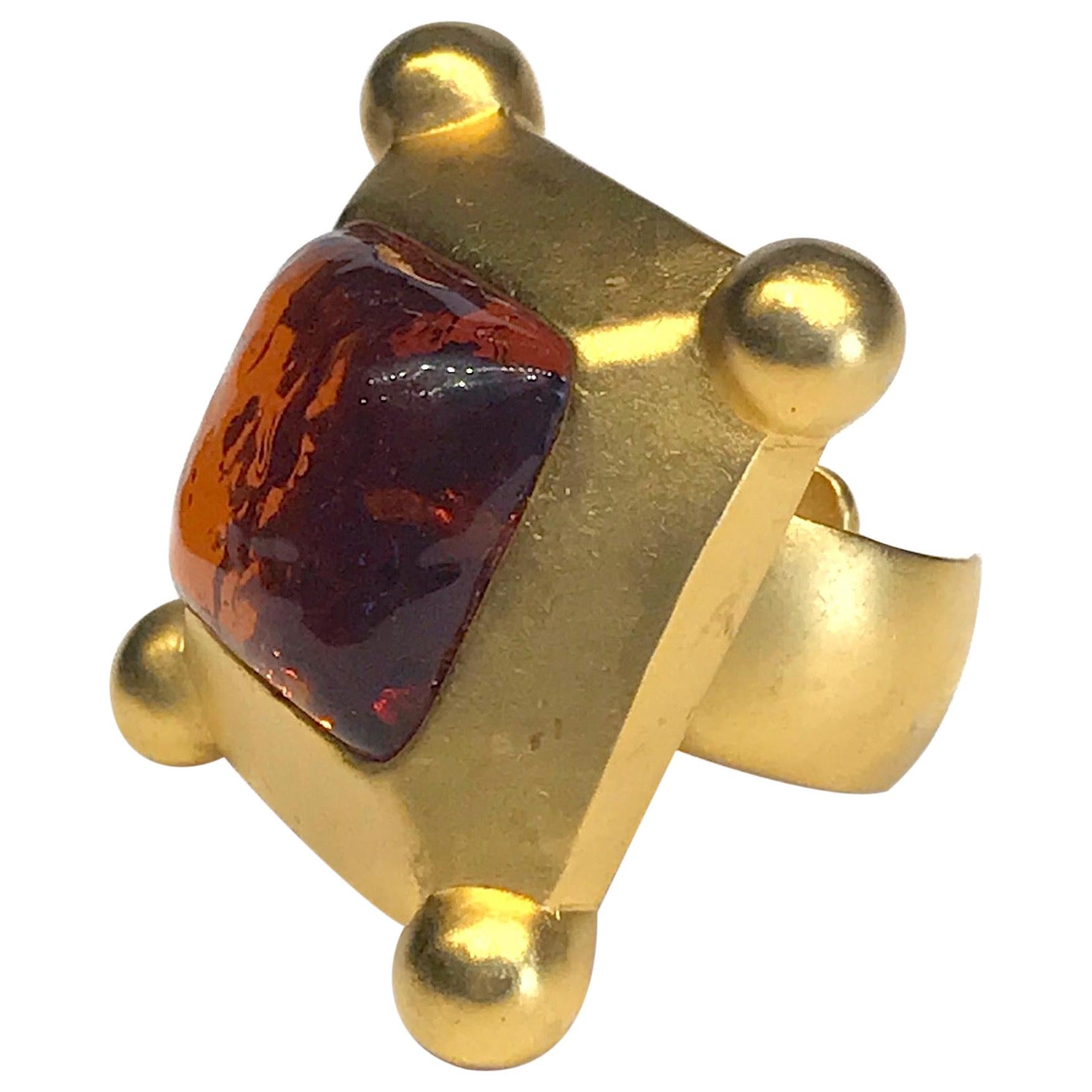 Karl Lagerfeld 1980s Gold & Glass Stone Ring