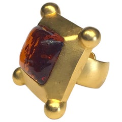 Karl Lagerfeld 1980s Gold & Glass Stone Ring