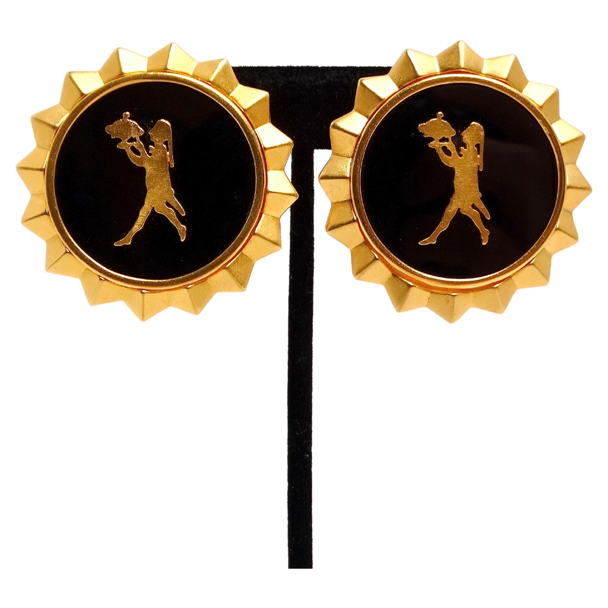 Orecchini a clip Karl Lagerfeld 1980 placcati oro e onice nero