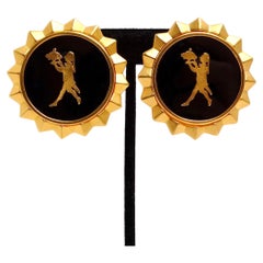 Pendientes de clip de ónice negro y baño de oro de los años 80 Karl Lagerfeld