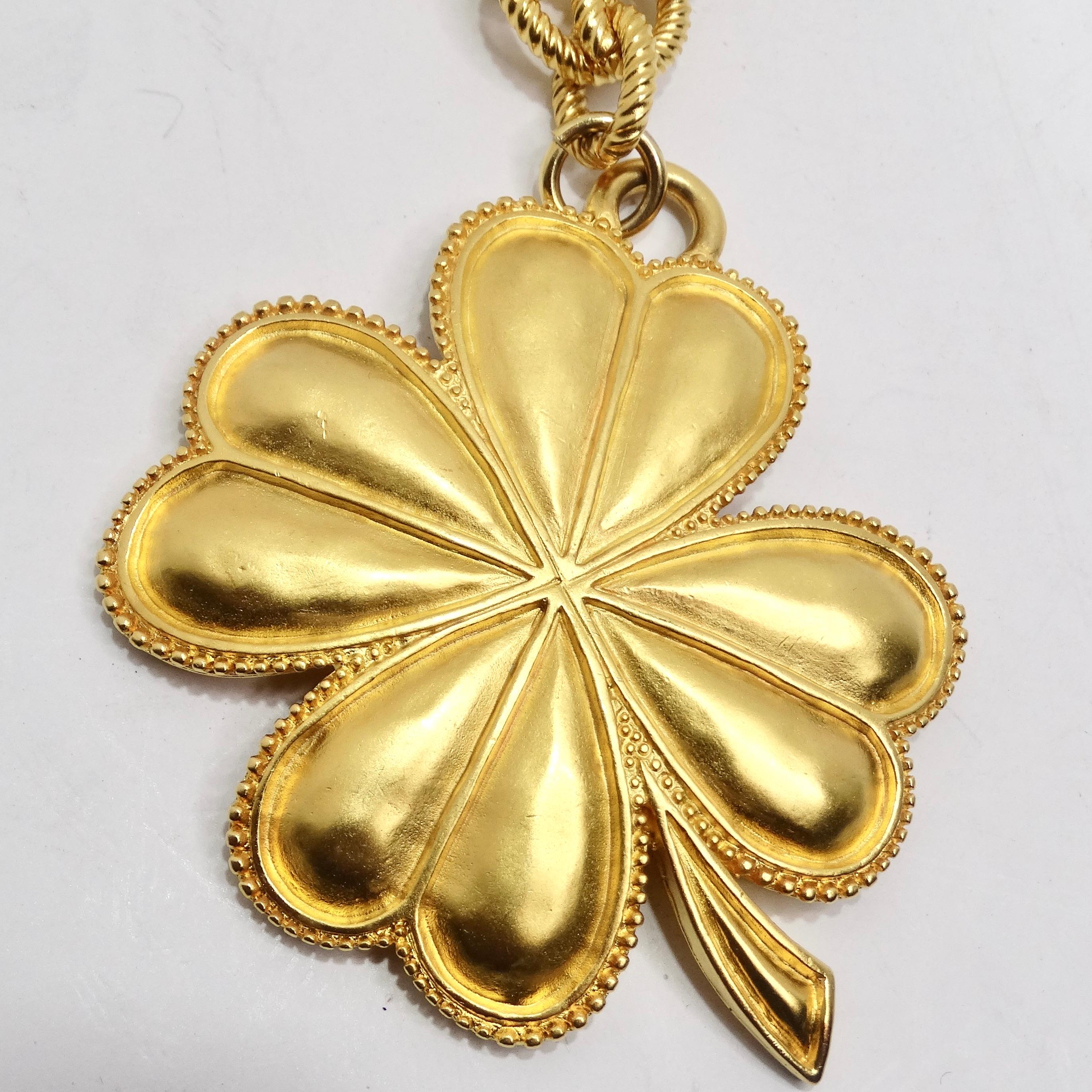 Karl Lagerfeld 1980s Gold Plated Shamrock Pendent Necklace In Excellent Condition For Sale In Scottsdale, AZ