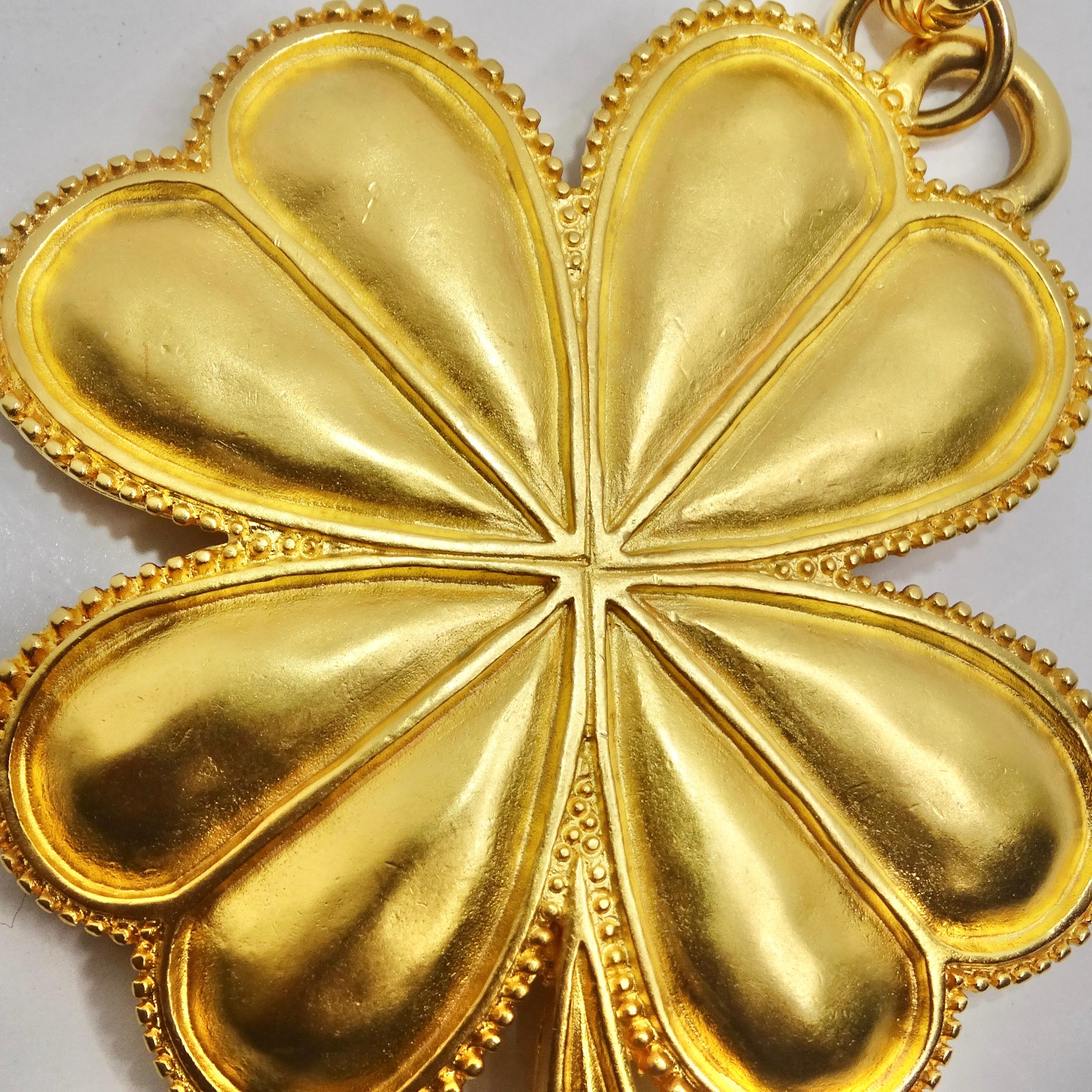 Women's or Men's Karl Lagerfeld 1980s Gold Plated Shamrock Pendent Necklace For Sale