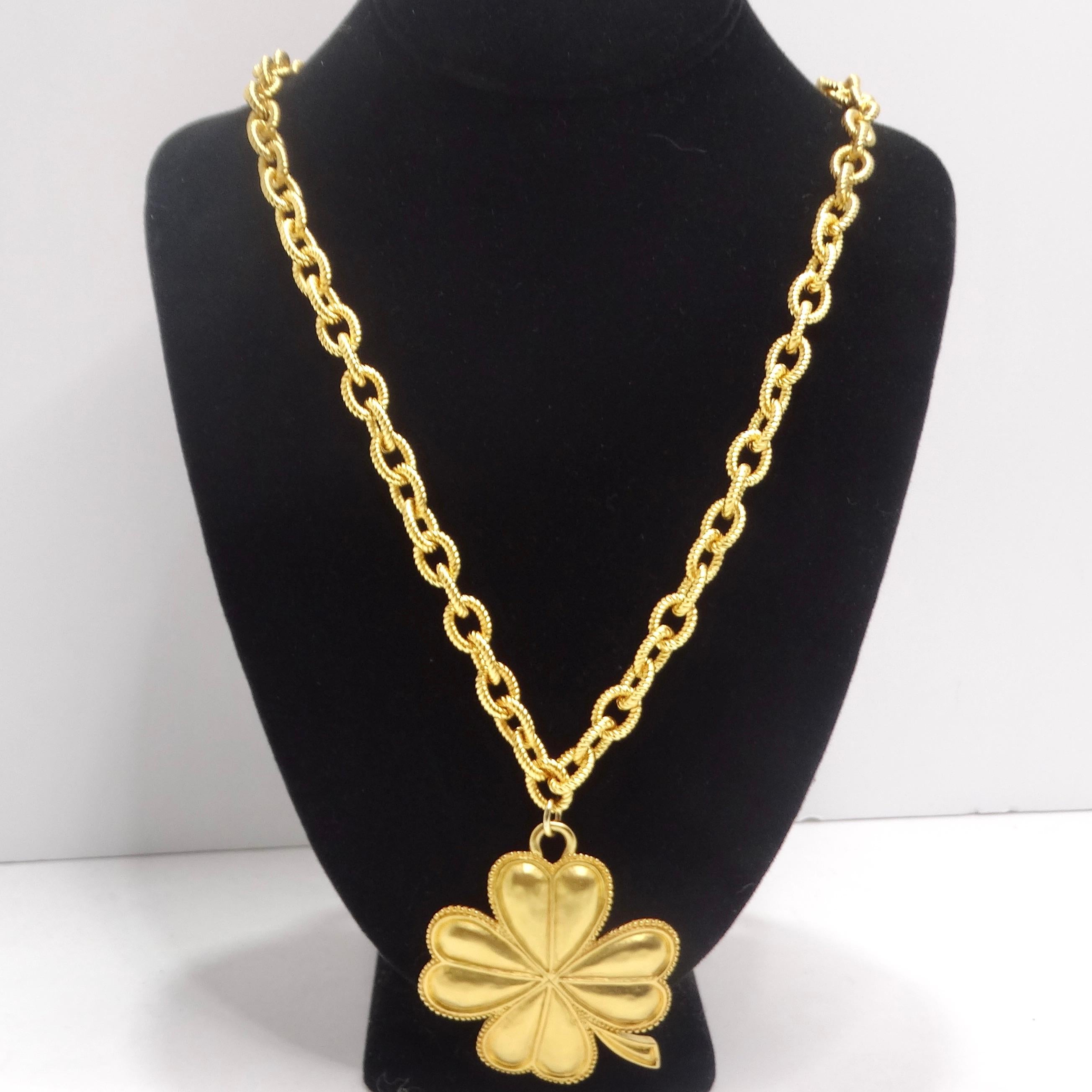 Karl Lagerfeld 1980s Gold Plated Shamrock Pendent Necklace For Sale 2