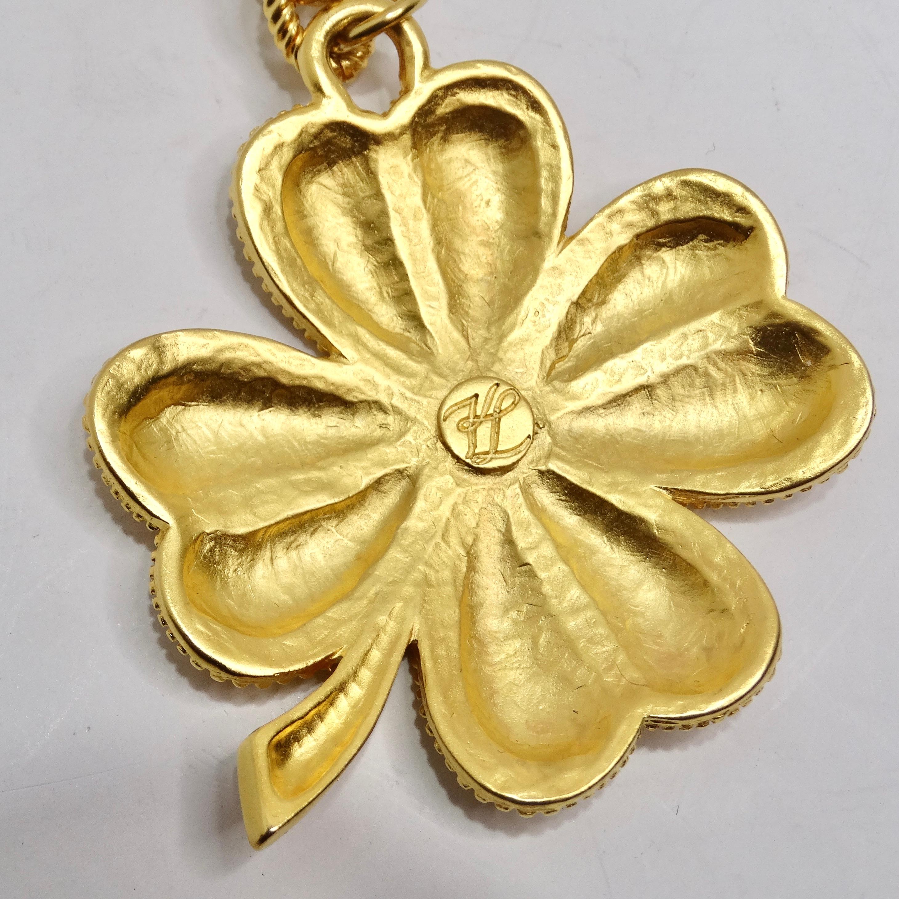 Karl Lagerfeld 1980s Gold Plated Shamrock Pendent Necklace For Sale 3