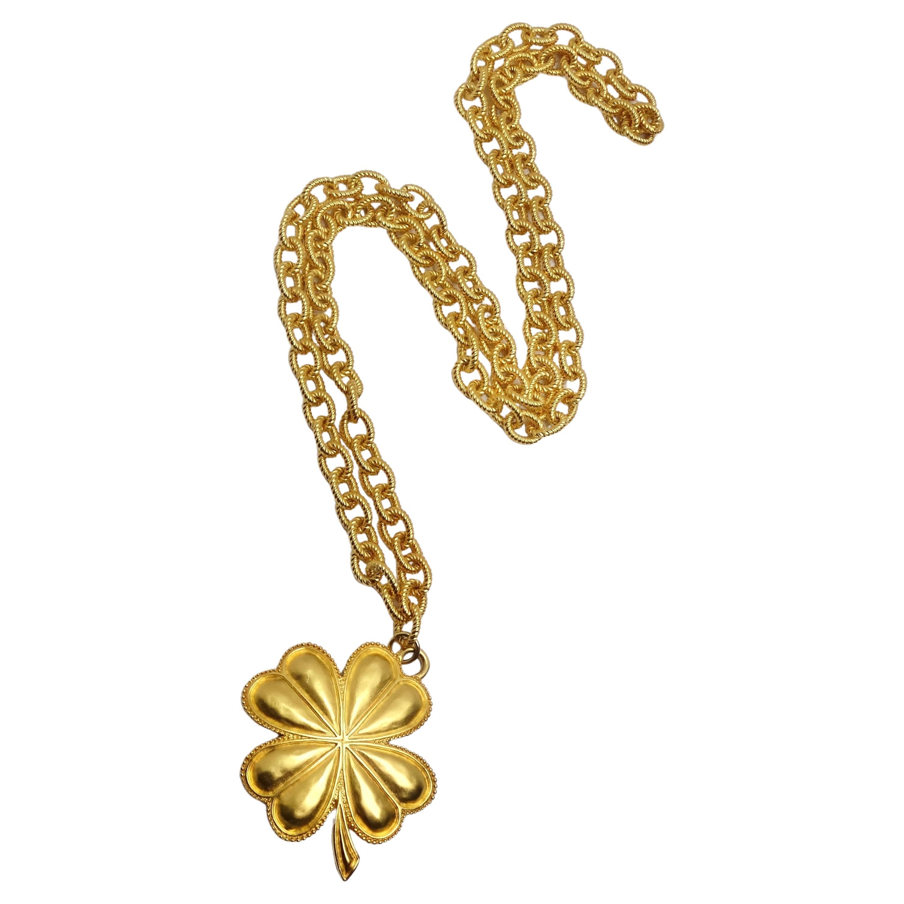 Karl Lagerfeld 1980s Gold Plated Shamrock Pendent Necklace For Sale