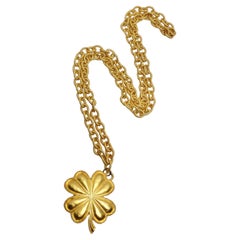 Retro Karl Lagerfeld 1980s Gold Plated Shamrock Pendent Necklace
