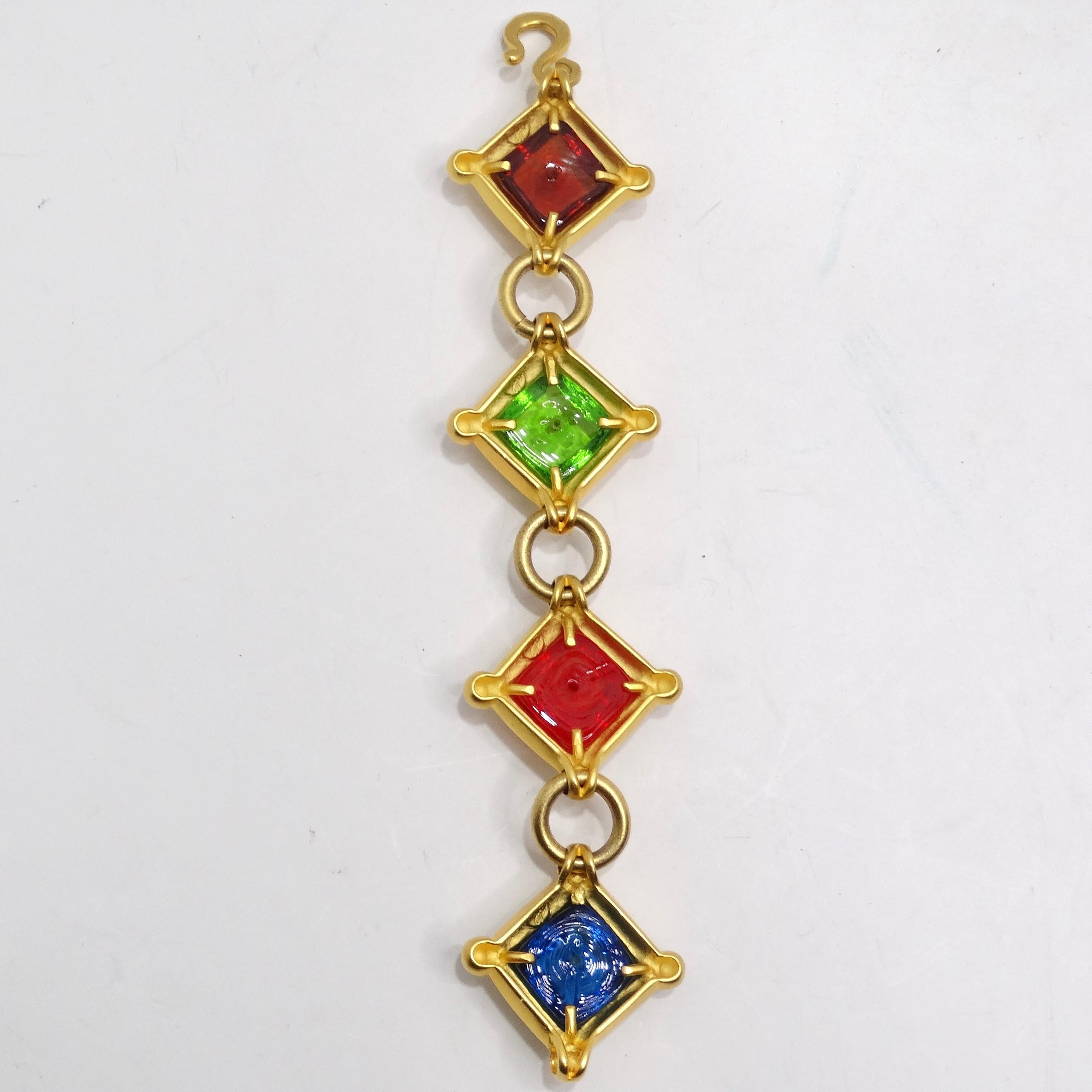 Karl Lagerfeld Bracelet de pierres précieuses multicolores de couleur or des années 1980 en vente 2