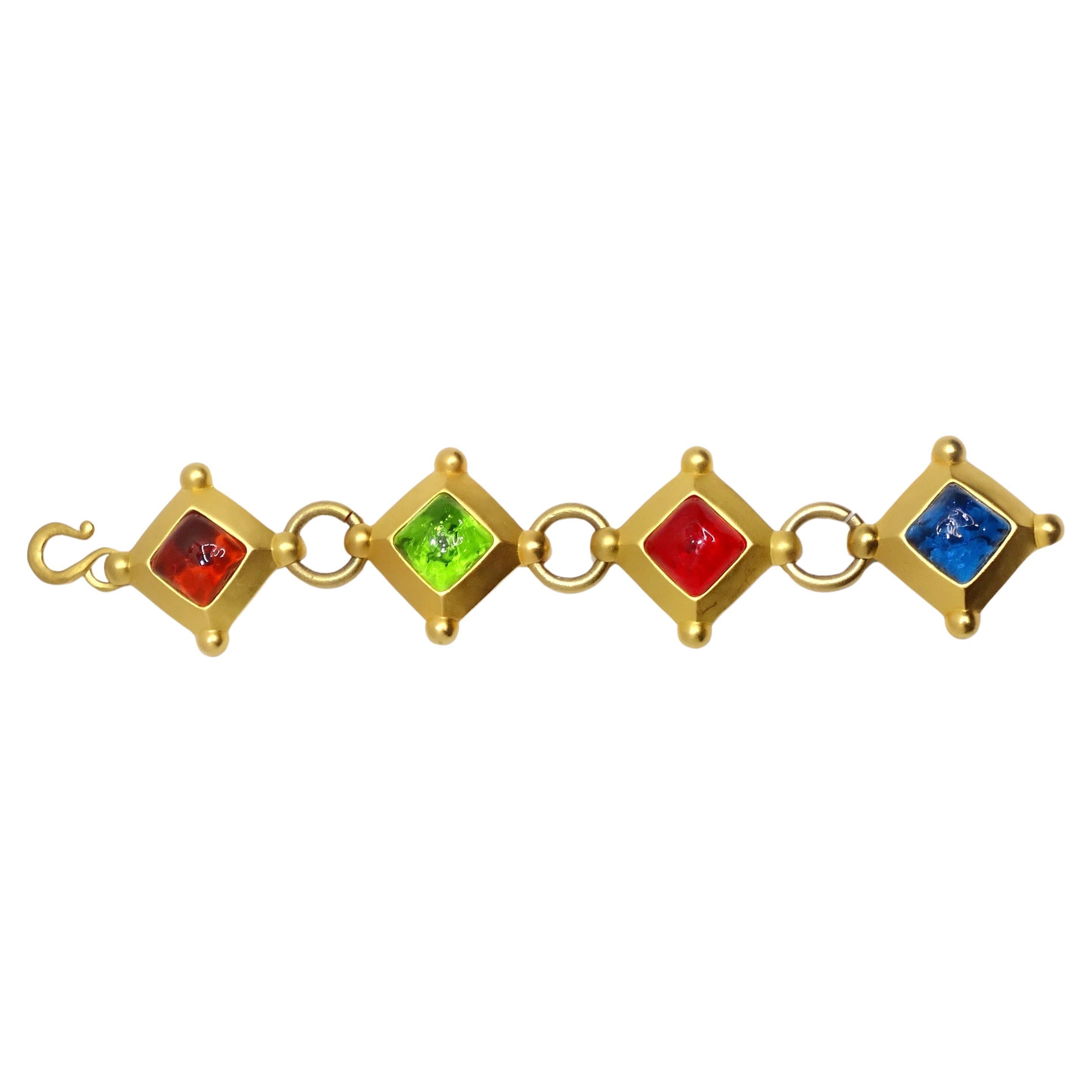 Karl Lagerfeld Bracelet de pierres précieuses multicolores de couleur or des années 1980 en vente