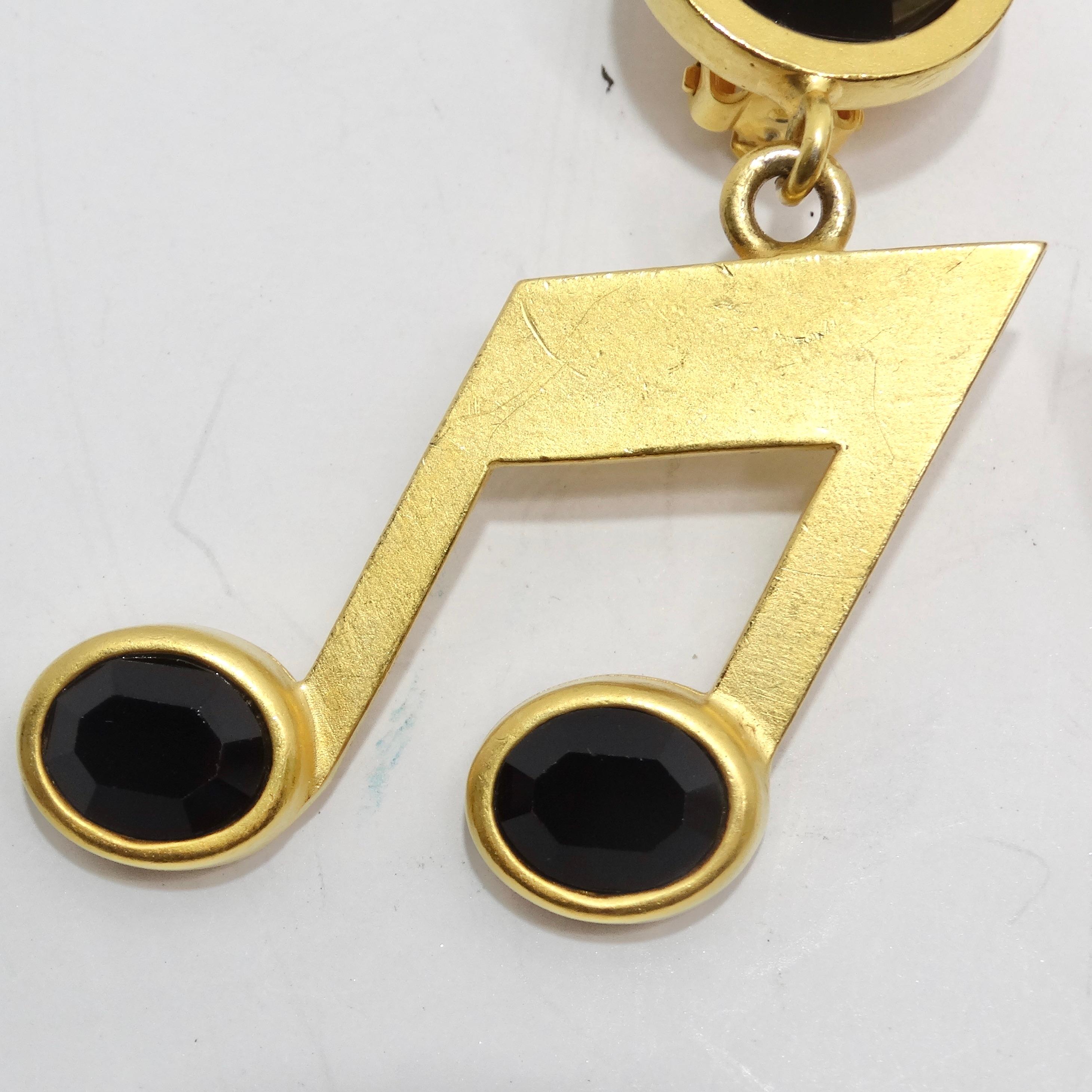 Karl Lagerfeld 1980s Gold Tone Music Note Earrings In Excellent Condition In Scottsdale, AZ