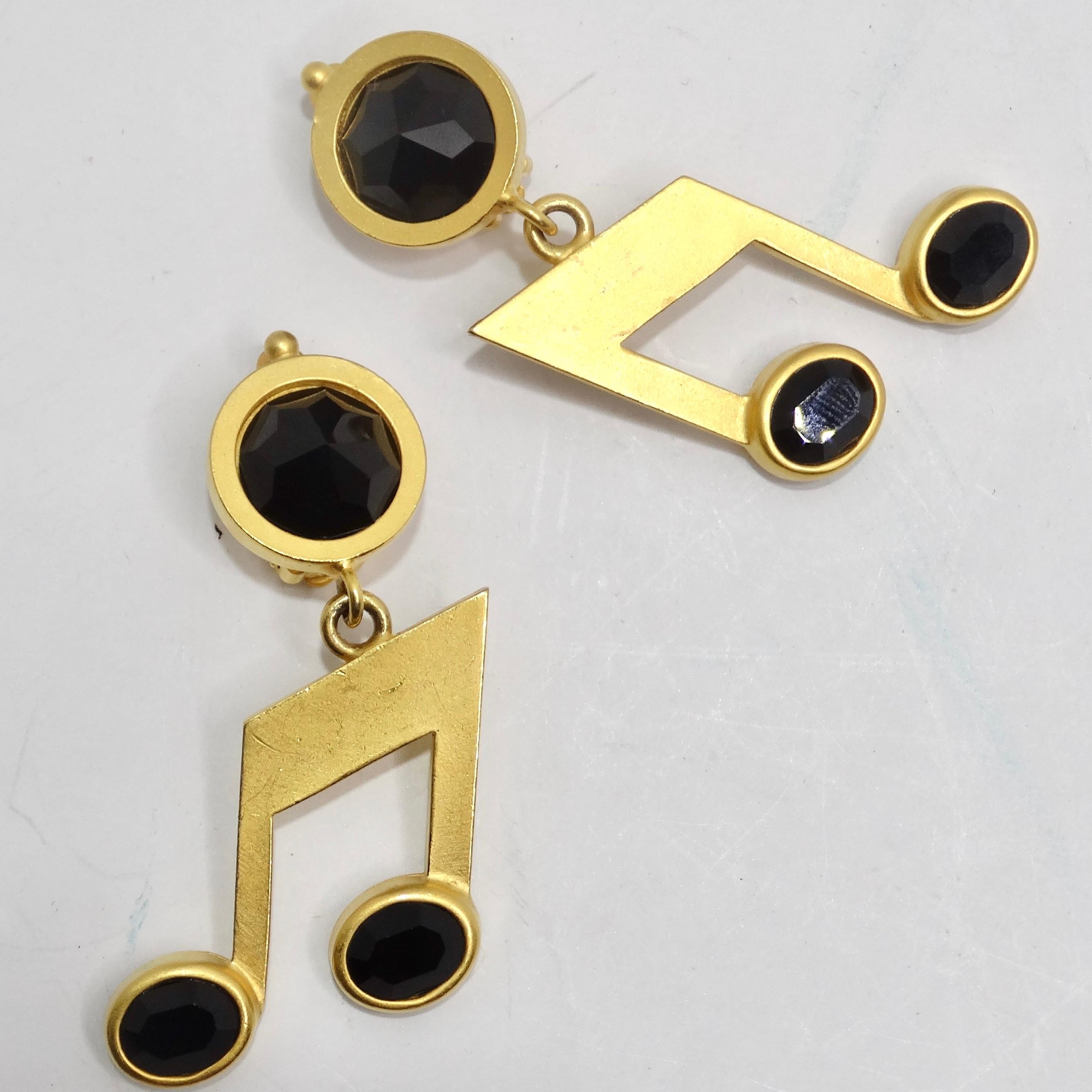 Karl Lagerfeld 1980s Gold Tone Music Note Earrings 1