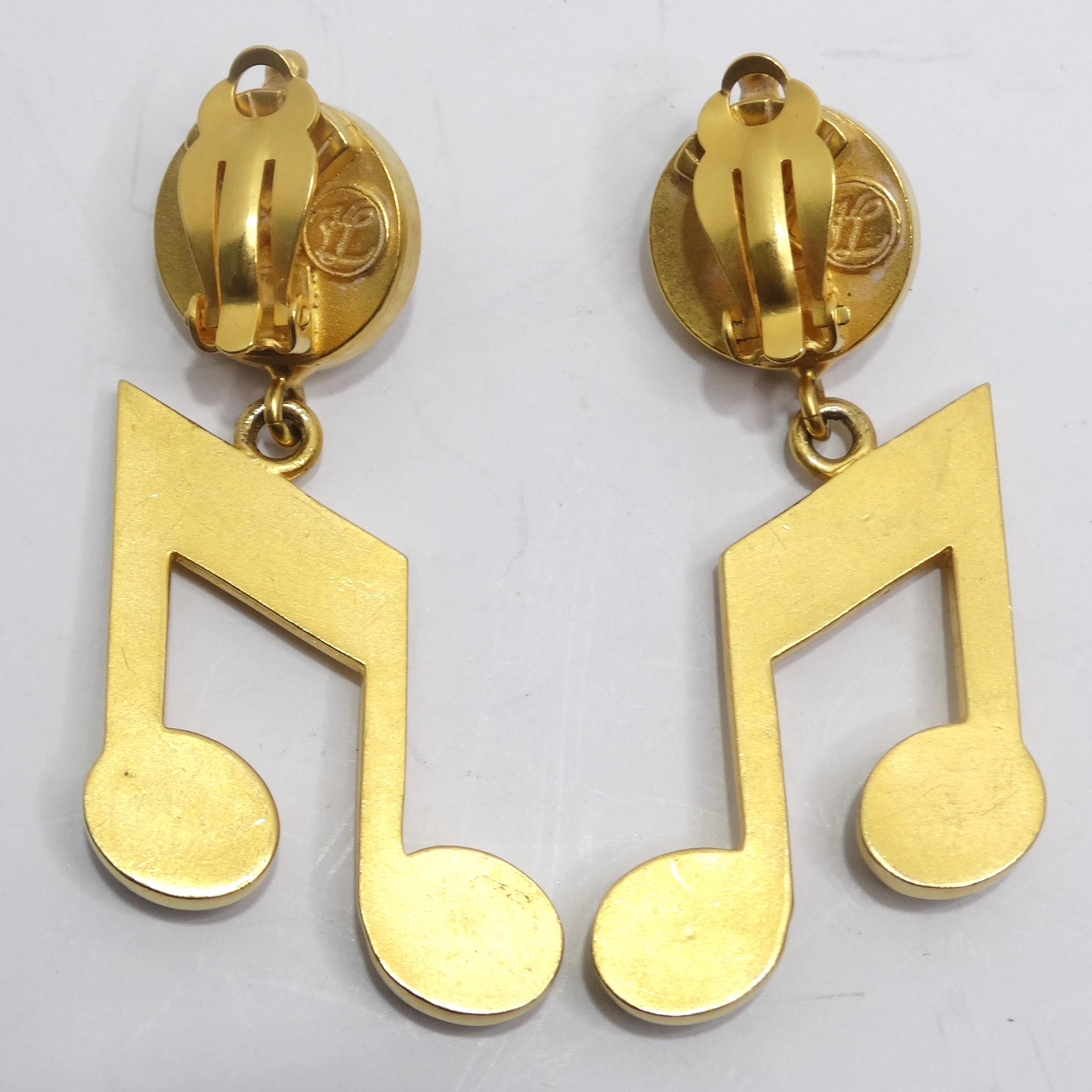 Karl Lagerfeld 1980s Gold Tone Music Note Earrings 3