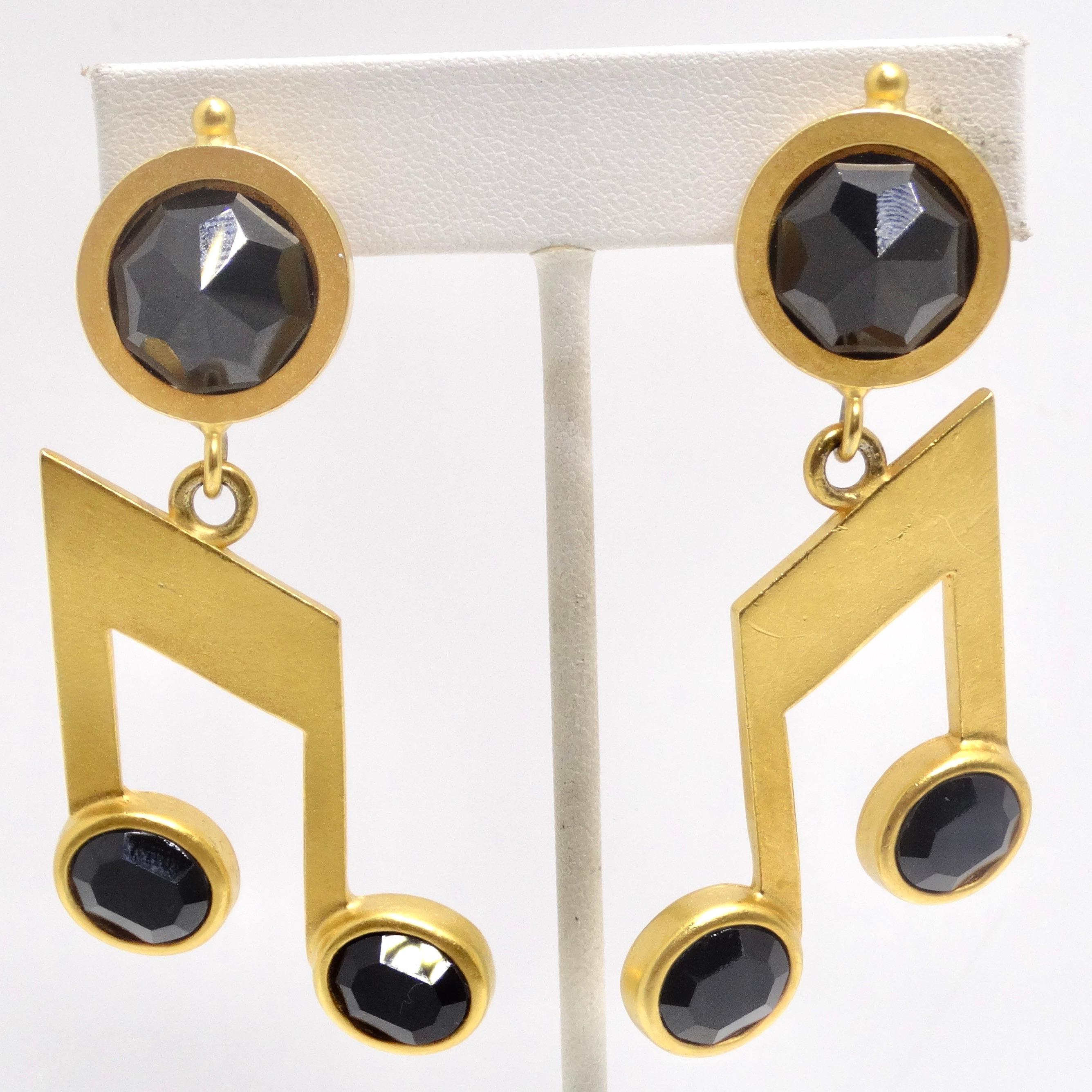Karl Lagerfeld 1980s Gold Tone Music Note Earrings 4