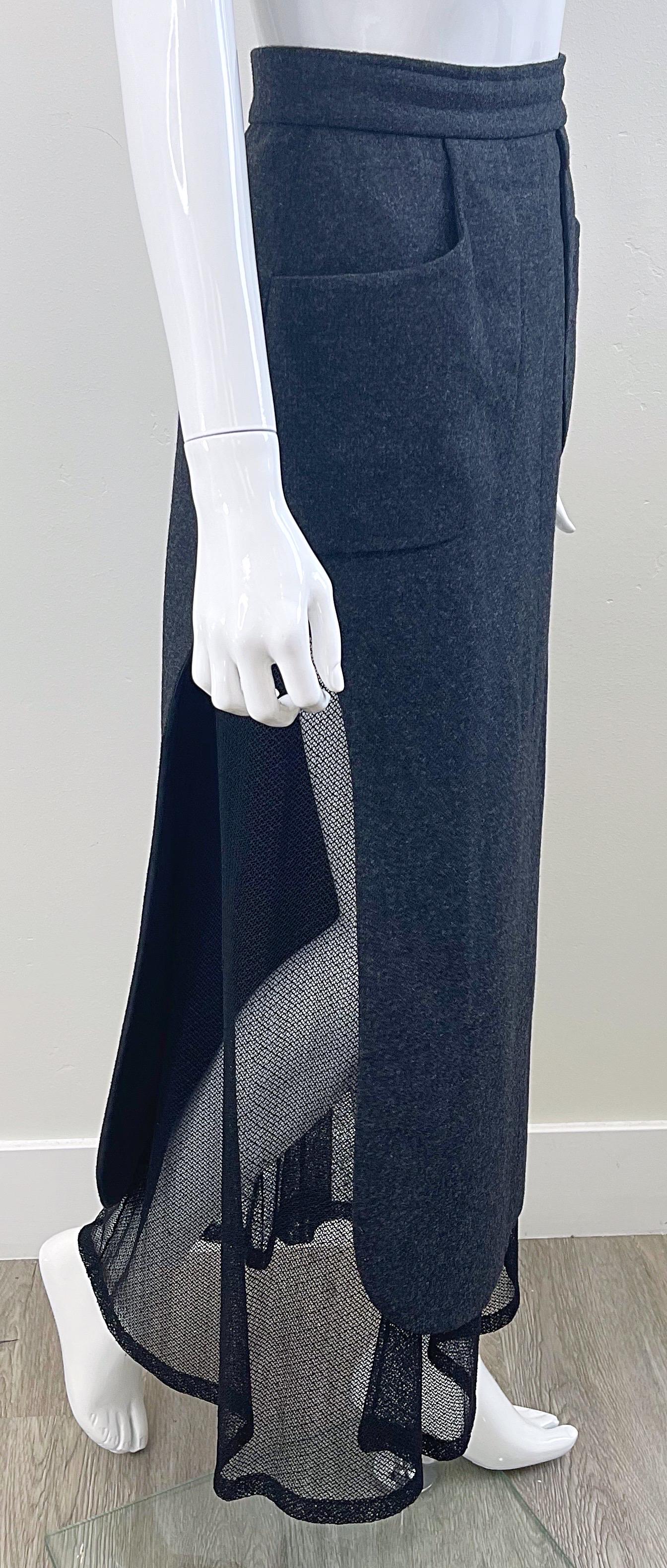 Karl Lagerfeld 1980 Laine grise + dentelle noire Vintage 80s Mini Maxi Skirt en vente 5