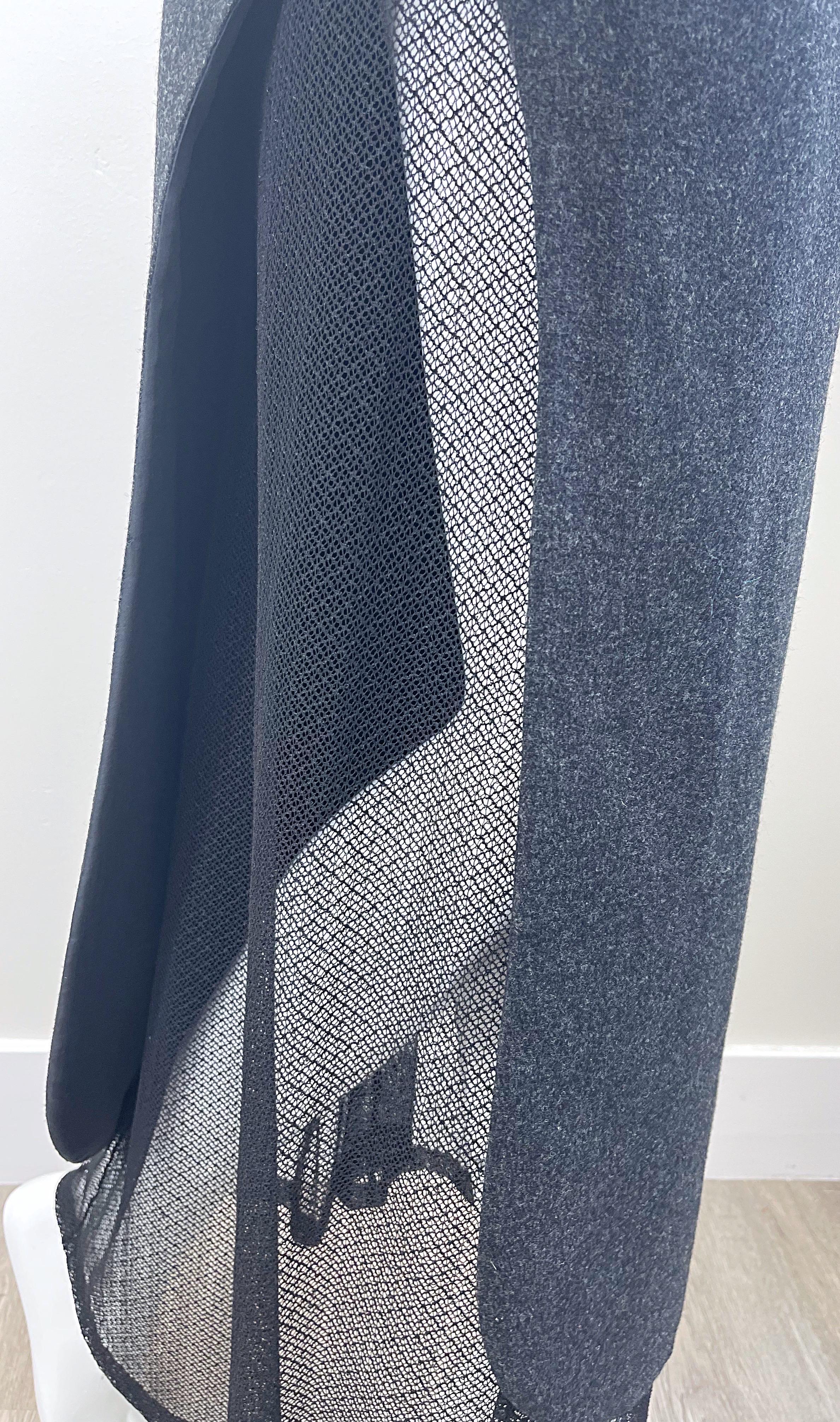 Karl Lagerfeld 1980s Grey Wool + Black Lace Vintage 80s Mini Maxi Skirt In Excellent Condition For Sale In San Diego, CA