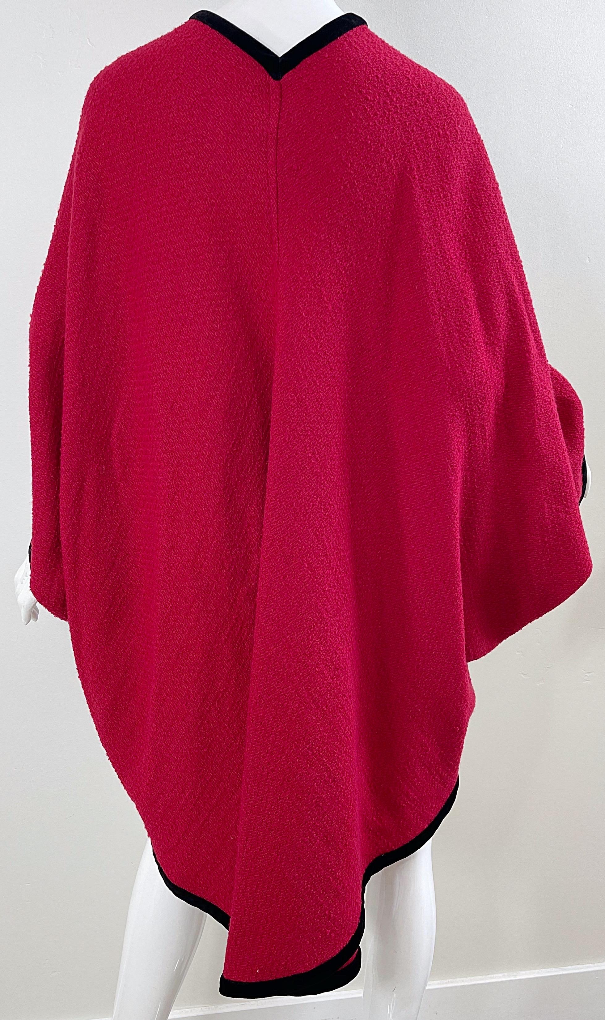 Karl Lagerfeld 1980s Lipstick Red Boiled Wool Cocoon Vintage Cape Kimono Jacket For Sale 3