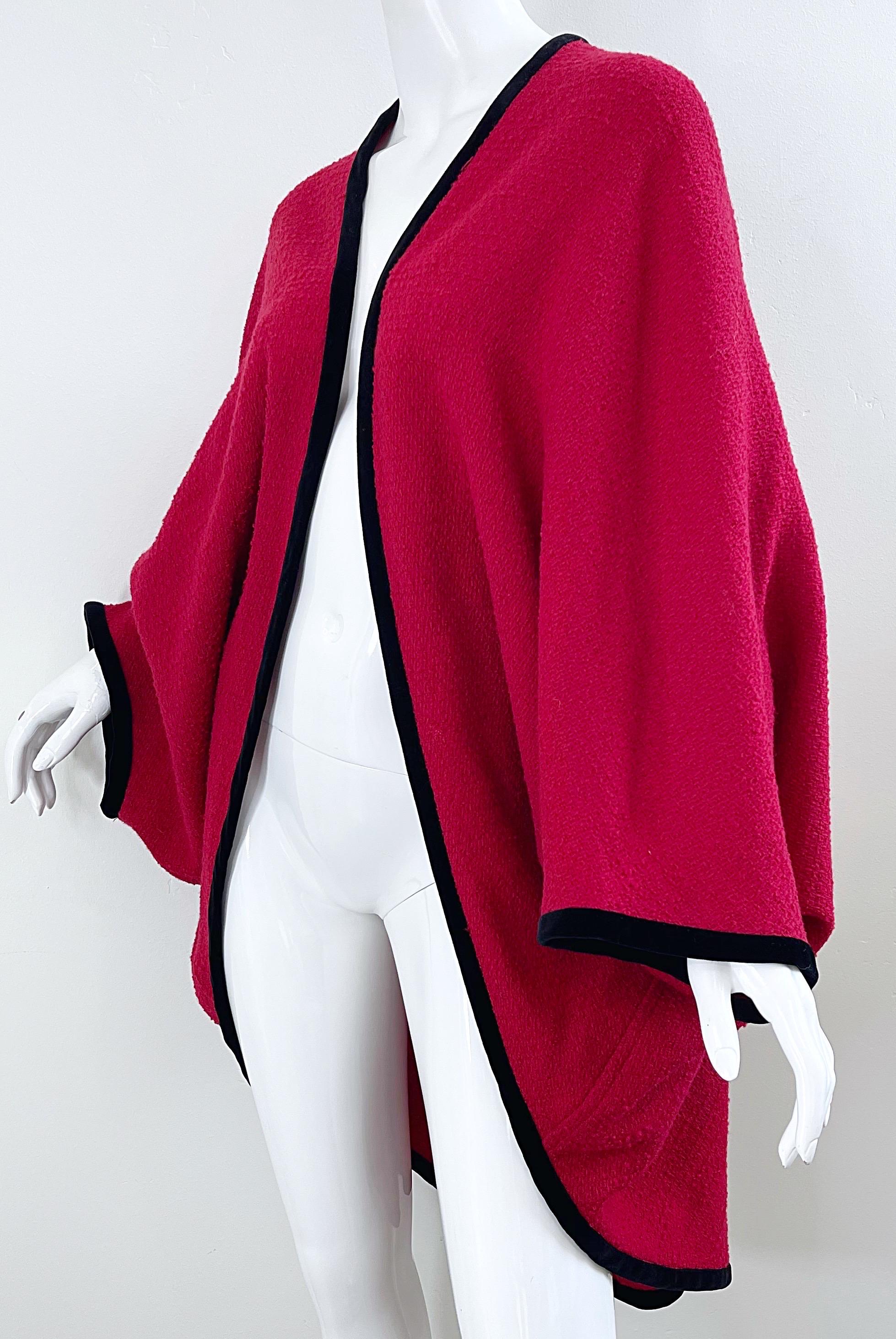 Karl Lagerfeld 1980s Lipstick Red Boiled Wool Cocoon Vintage Cape Kimono Jacket For Sale 5