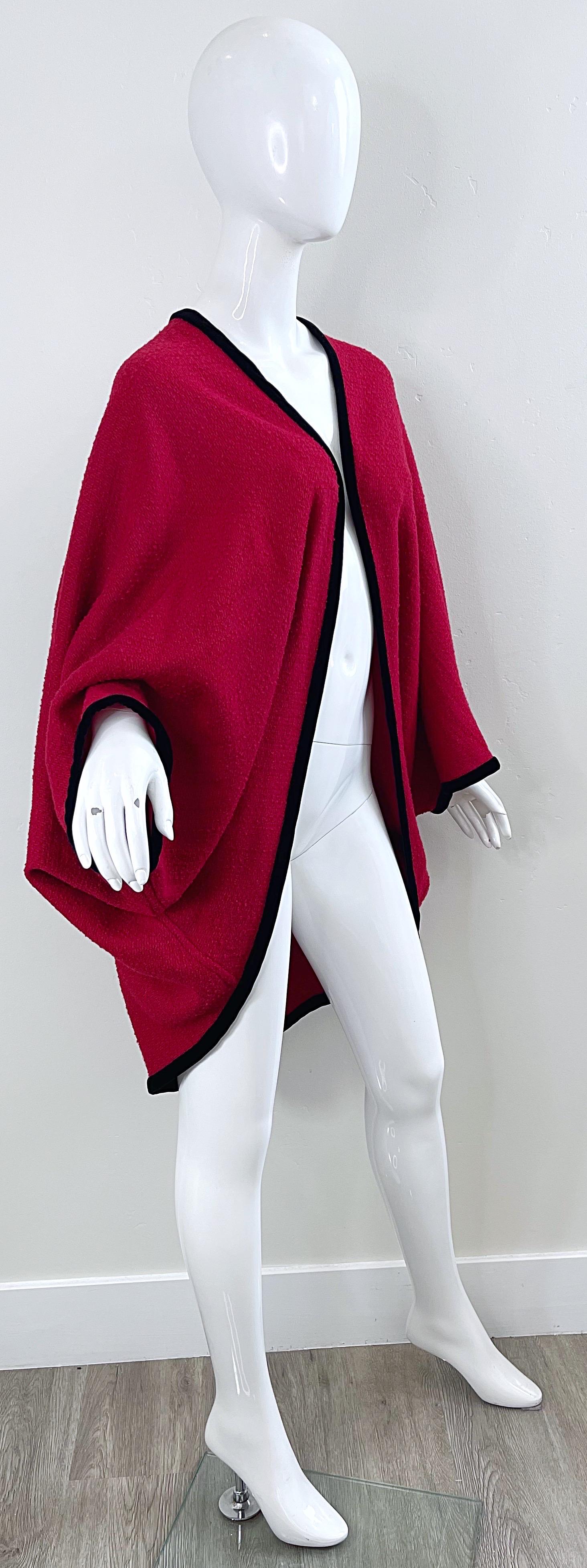 Karl Lagerfeld 1980s Lipstick Red Boiled Wool Cocoon Vintage Cape Kimono Jacket For Sale 6