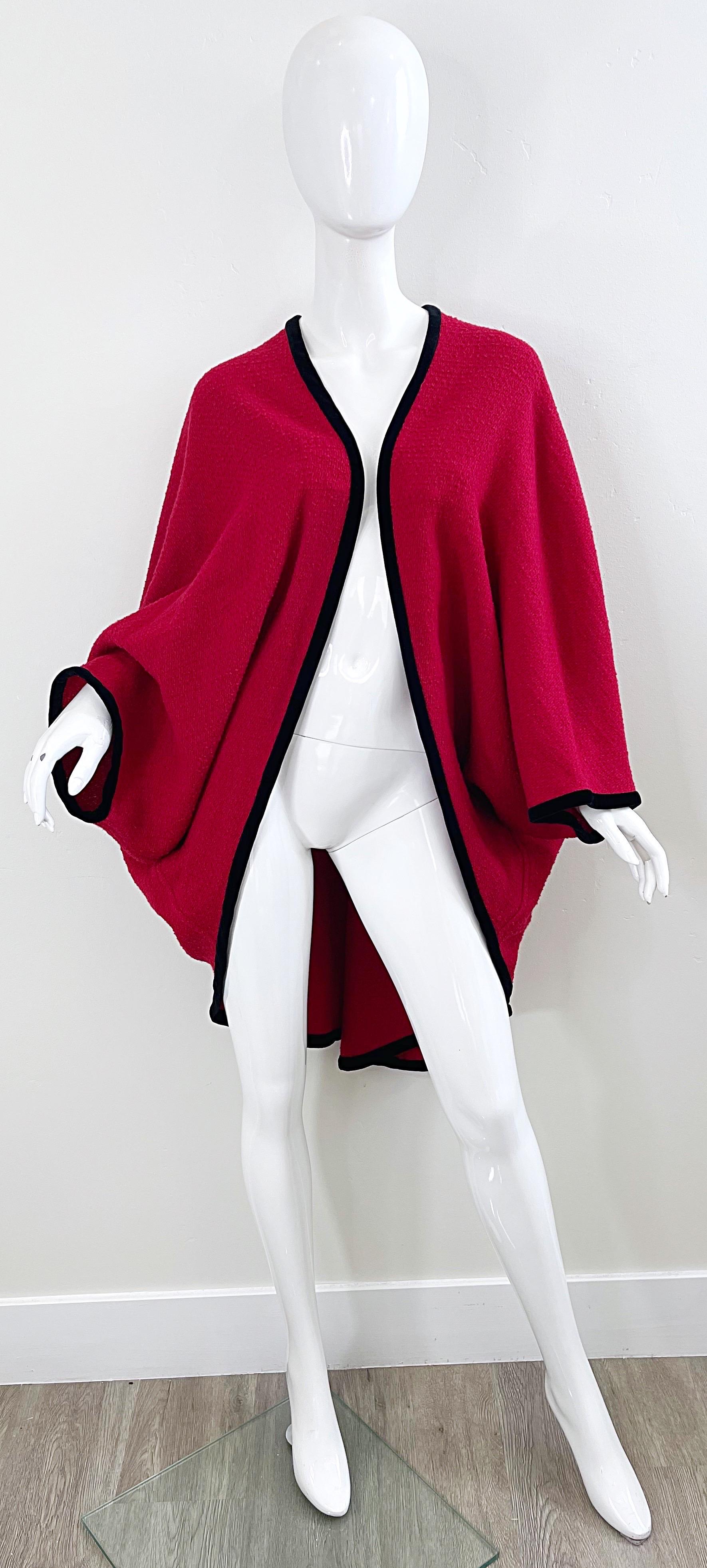 Karl Lagerfeld 1980s Lipstick Red Boiled Wool Cocoon Vintage Cape Kimono Jacket For Sale 8