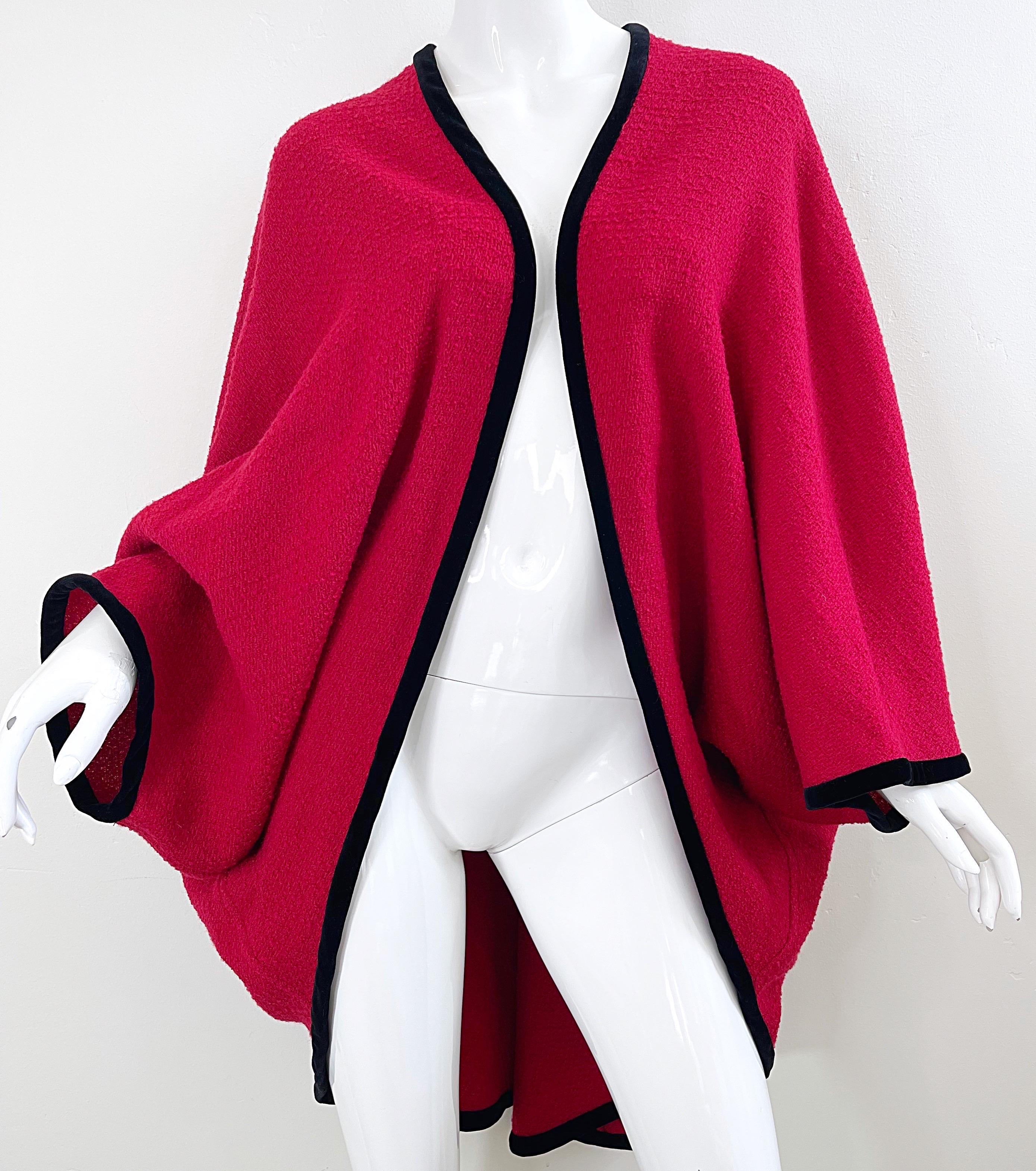 Karl Lagerfeld 1980s Lipstick Red Boiled Wool Cocoon Vintage Cape Kimono Jacket For Sale 1