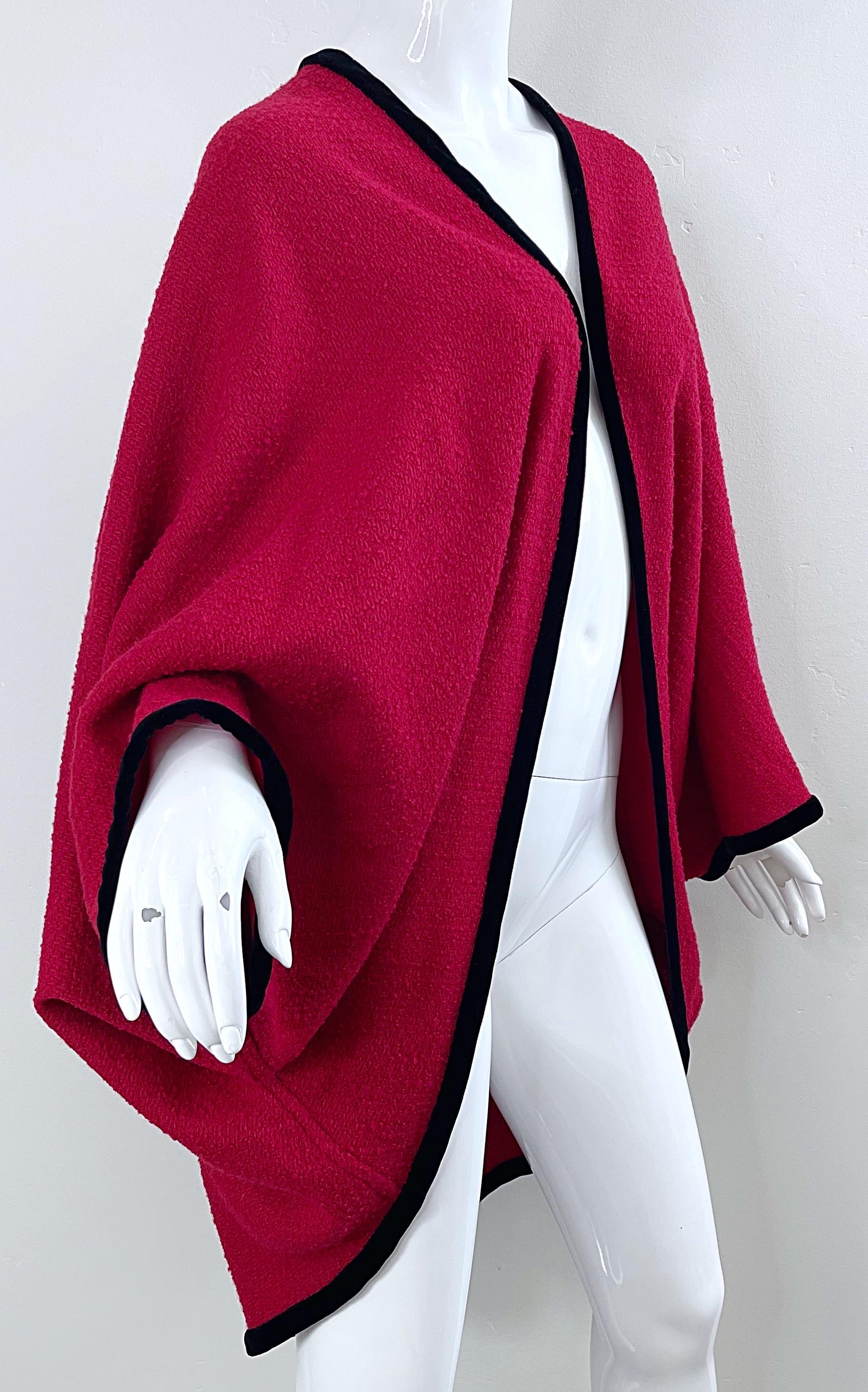 Karl Lagerfeld 1980s Lipstick Red Boiled Wool Cocoon Vintage Cape Kimono Jacket For Sale 2