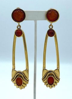 Karl Lagerfeld 1980s Long Gold Pendant Earrings