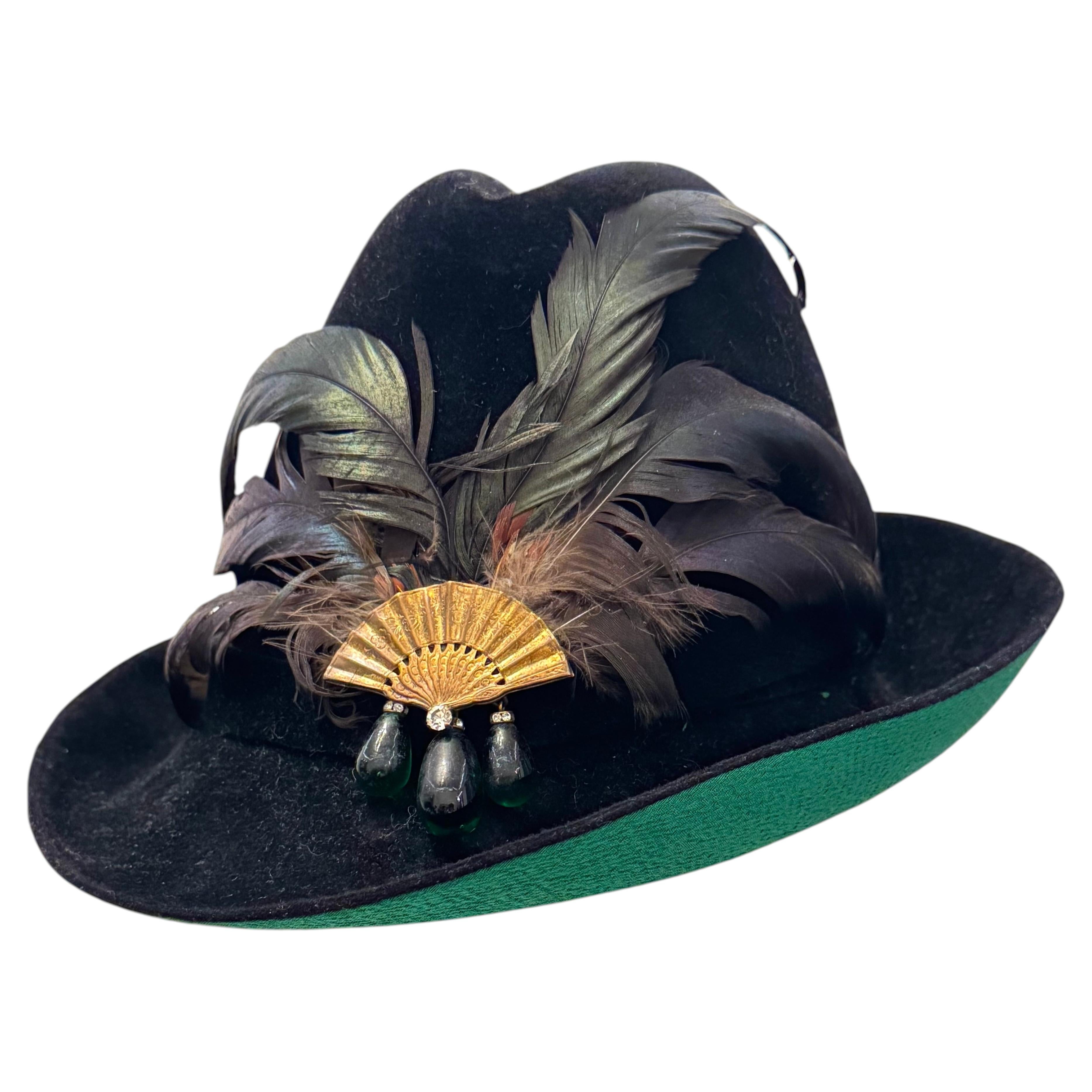 Karl Lagerfeld 1980’s rare vintage hat fearther fan and gripoix details