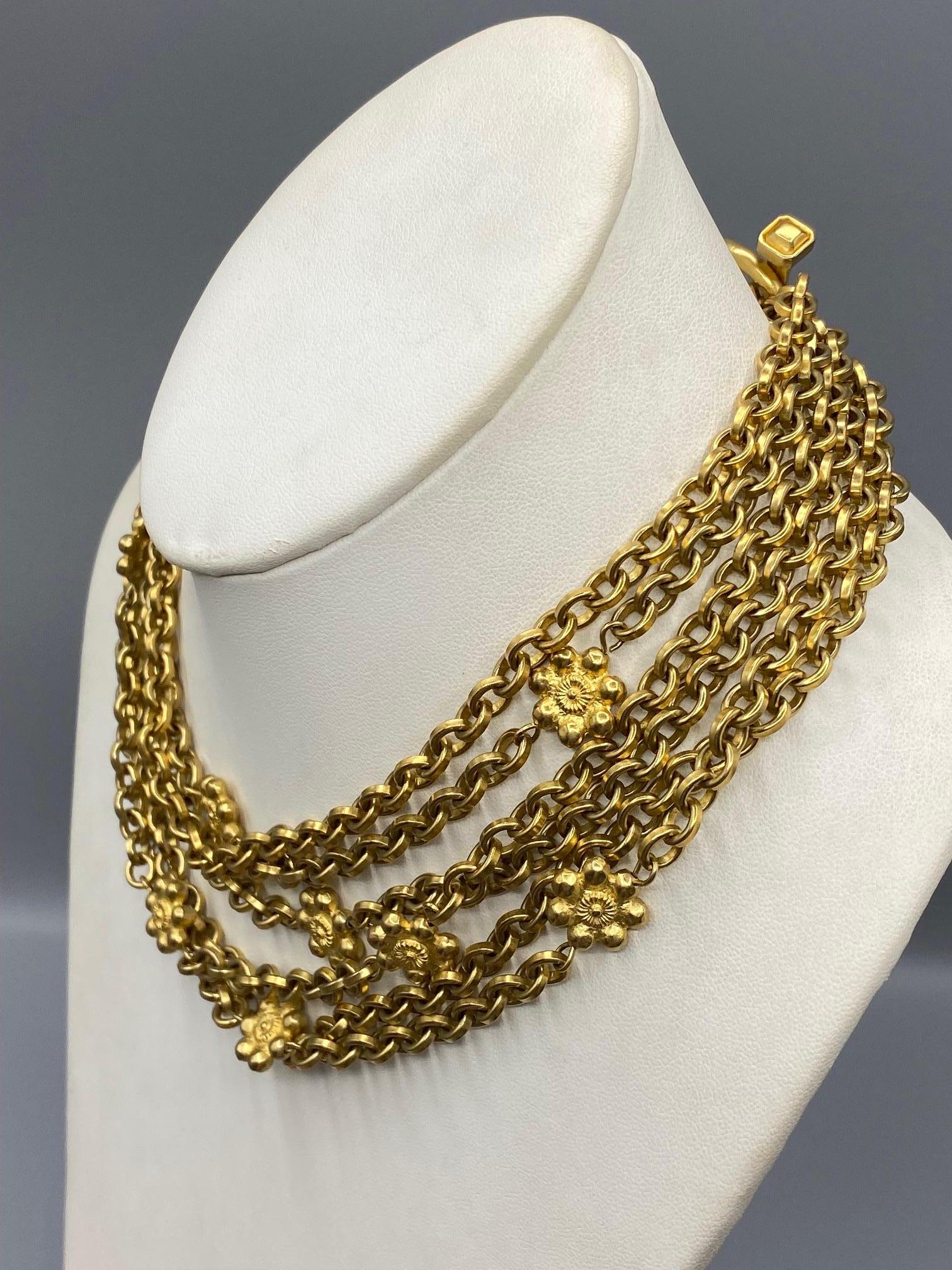 Karl Lagerfeld 1980s Six Strand Gold Toggle Necklace In Excellent Condition For Sale In New York, NY