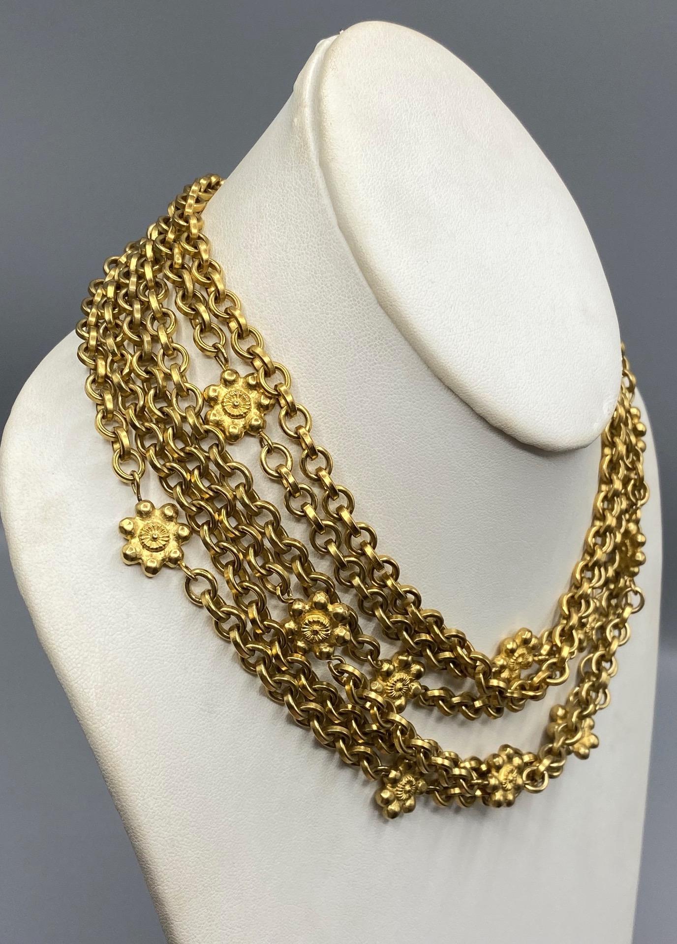 Women's or Men's Karl Lagerfeld 1980s Six Strand Gold Toggle Necklace For Sale