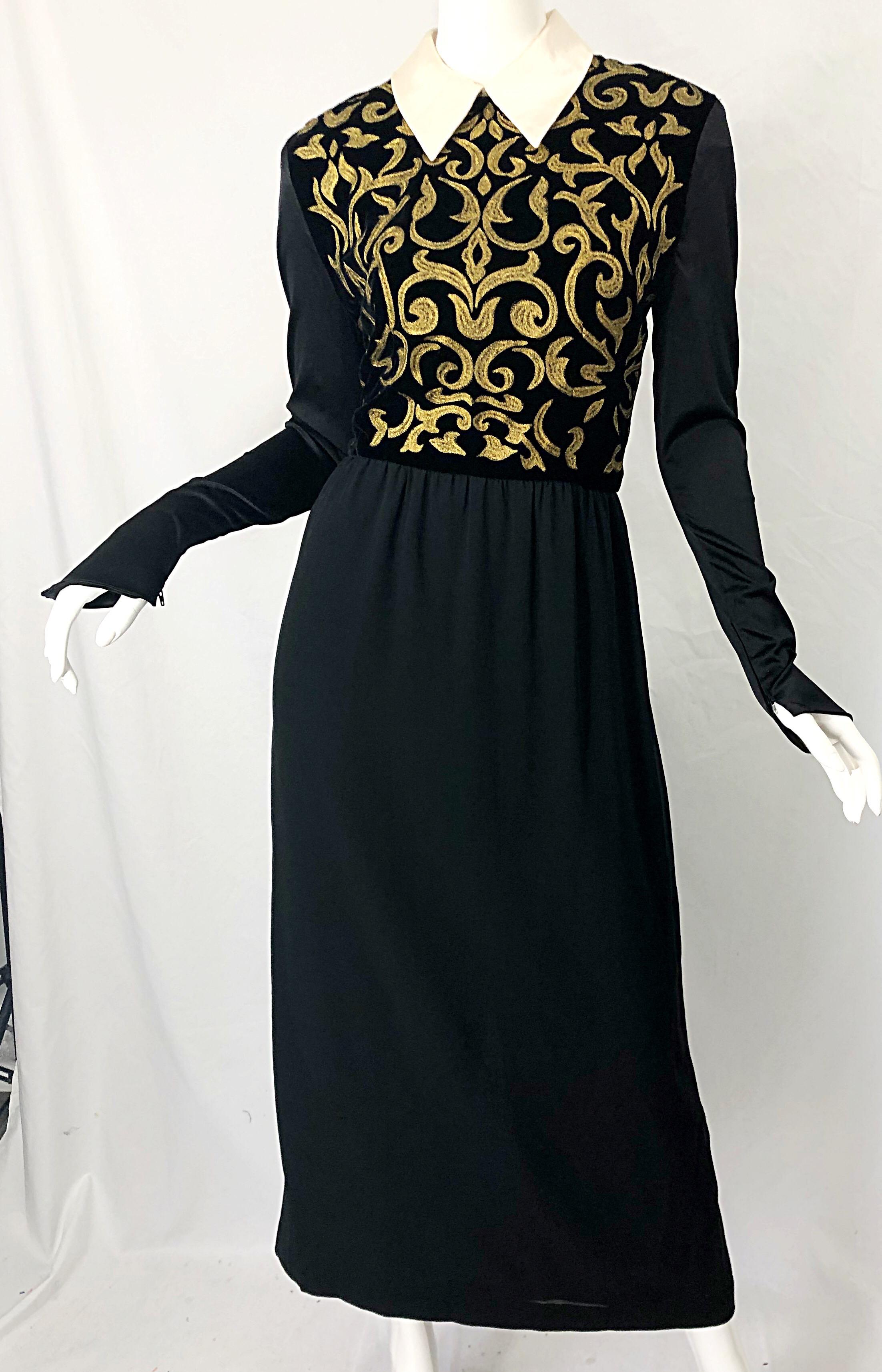 Karl Lagerfeld Runway Fall 1988 Black Gold Embroidered Vintage 80s Gown Dress For Sale 4