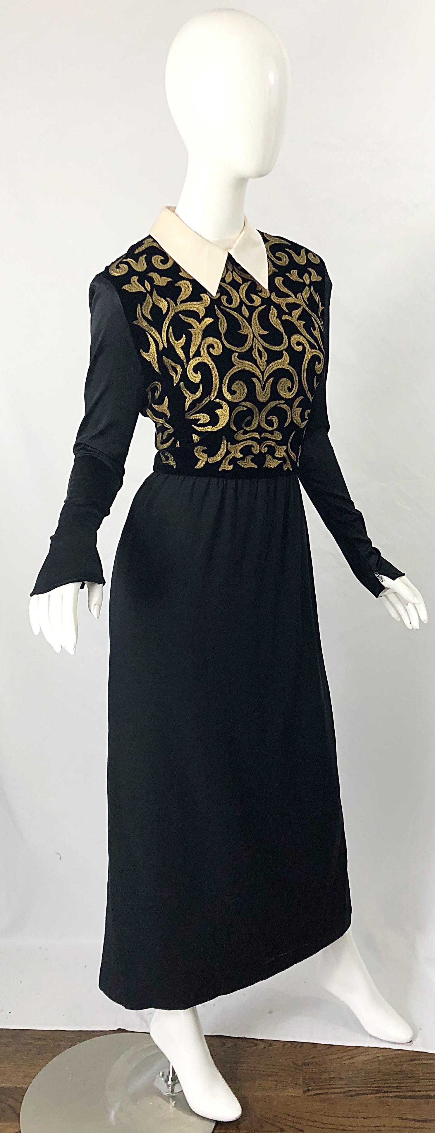 Karl Lagerfeld Runway Fall 1988 Black Gold Embroidered Vintage 80s Gown Dress For Sale 5