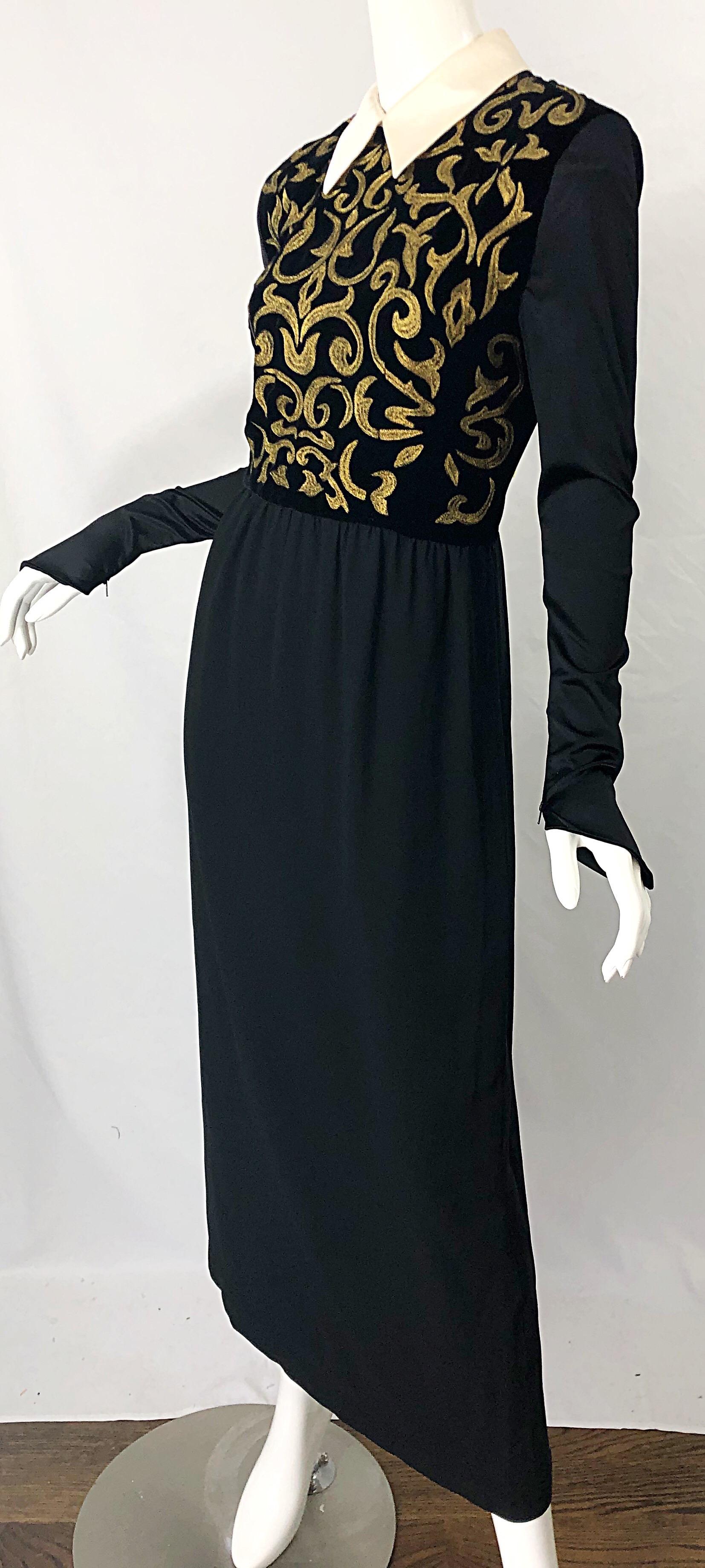 Karl Lagerfeld Runway Fall 1988 Black Gold Embroidered Vintage 80s Gown Dress For Sale 7