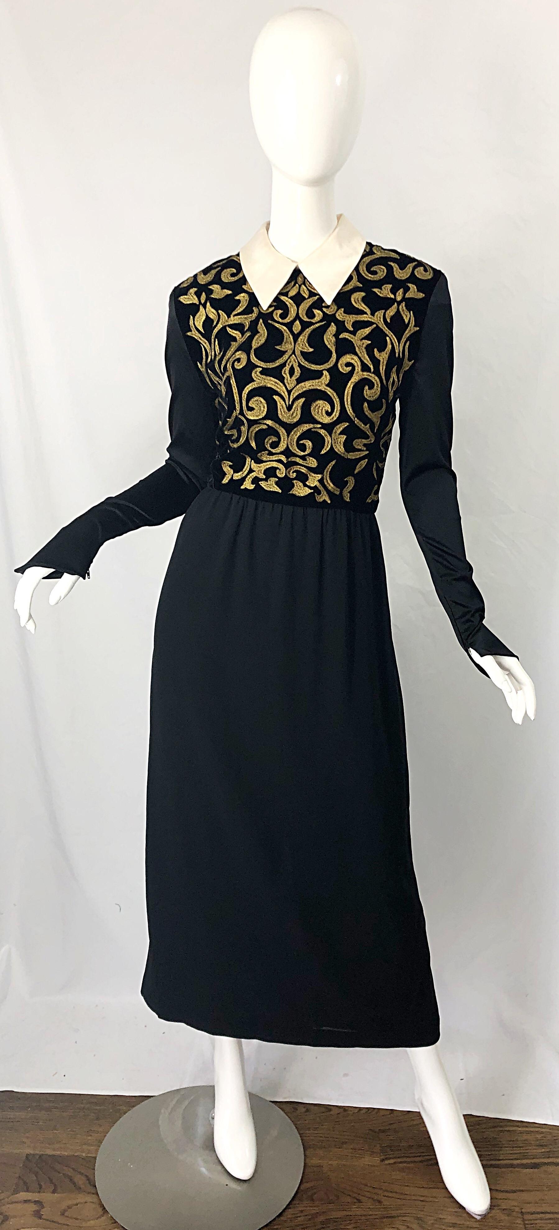 Karl Lagerfeld Runway Fall 1988 Black Gold Embroidered Vintage 80s Gown Dress For Sale 9