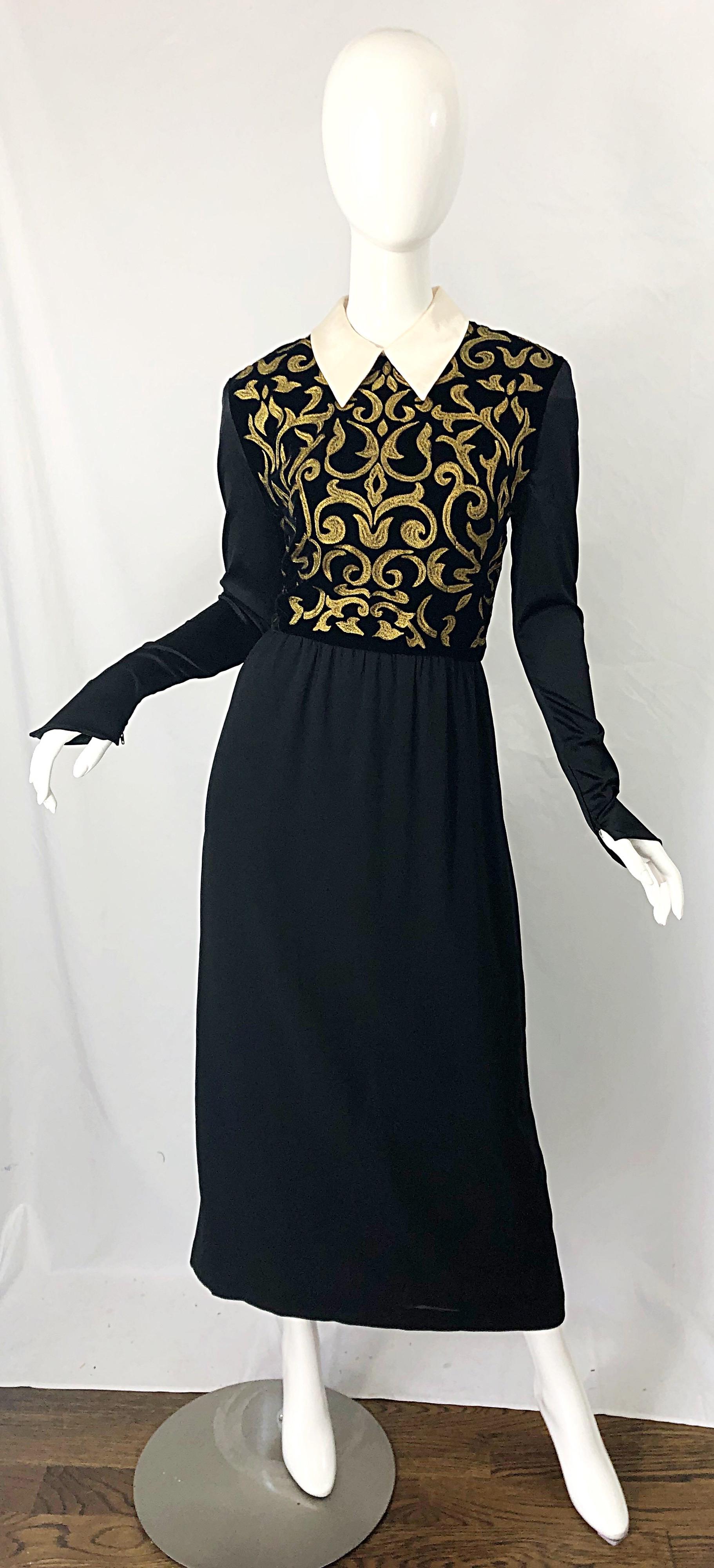 De las mujeres Karl Lagerfeld Pasarela Otoño 1988 Vestido Bata Vintage Años 80 Bordado Oro Negro en venta
