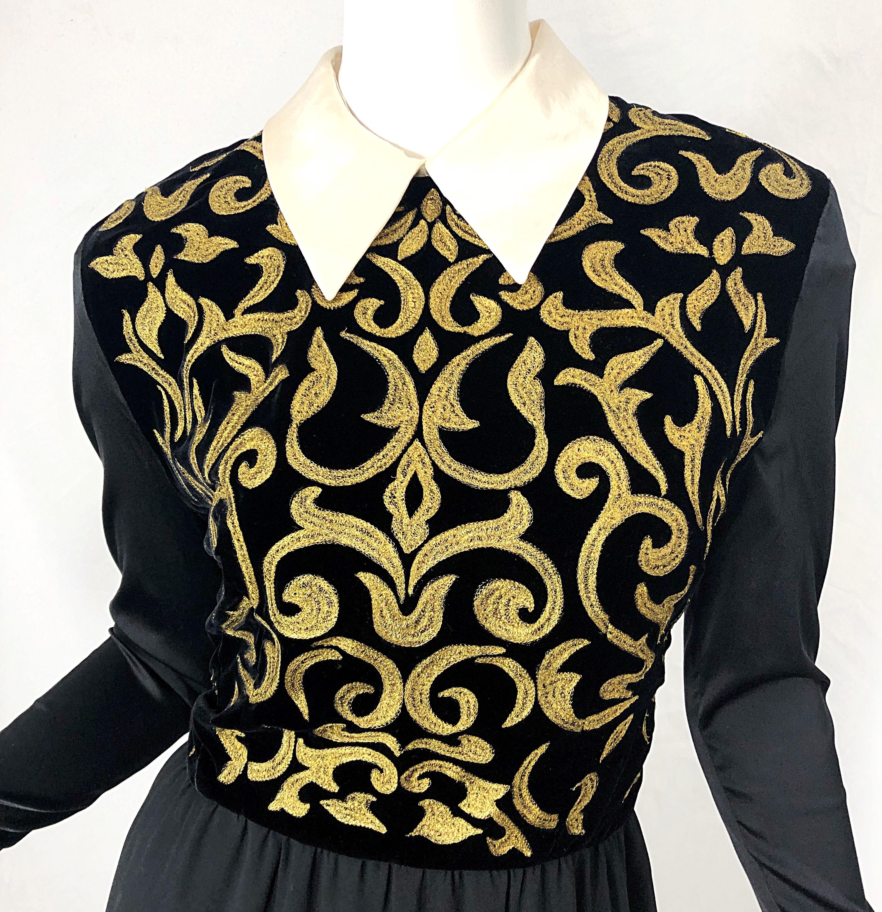 Karl Lagerfeld Runway Fall 1988 Black Gold Embroidered Vintage 80s Gown Dress In Excellent Condition For Sale In San Diego, CA