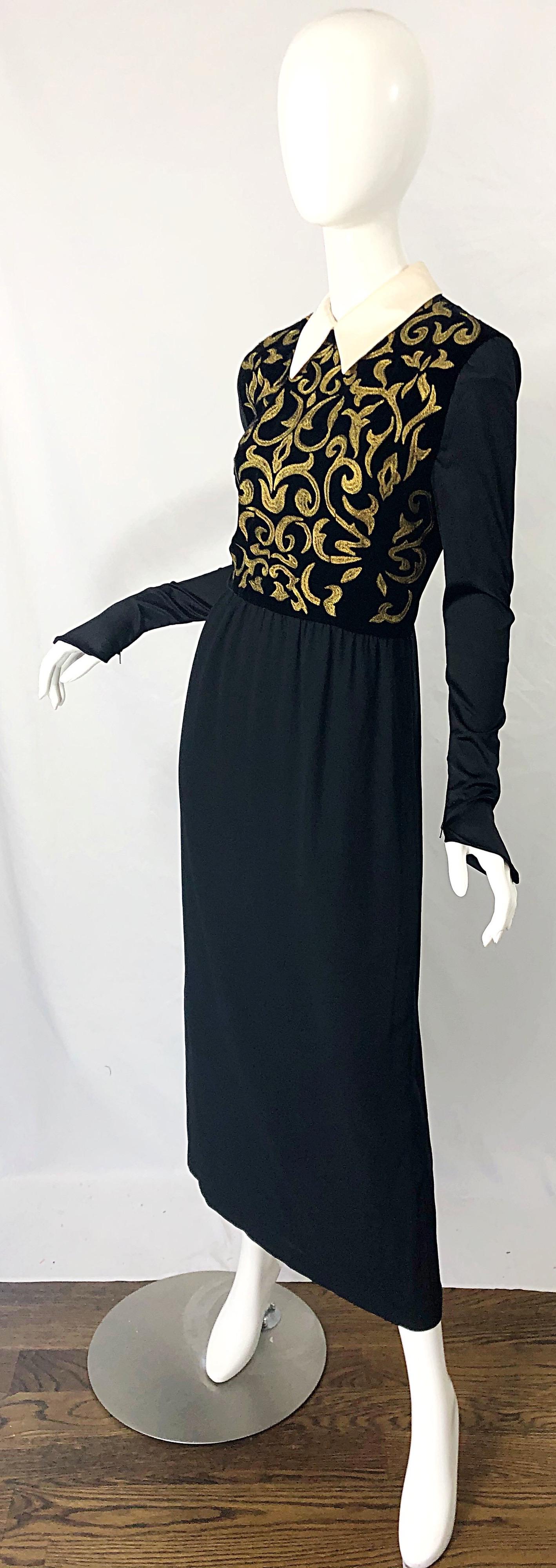 Karl Lagerfeld Pasarela Otoño 1988 Vestido Bata Vintage Años 80 Bordado Oro Negro en venta 3