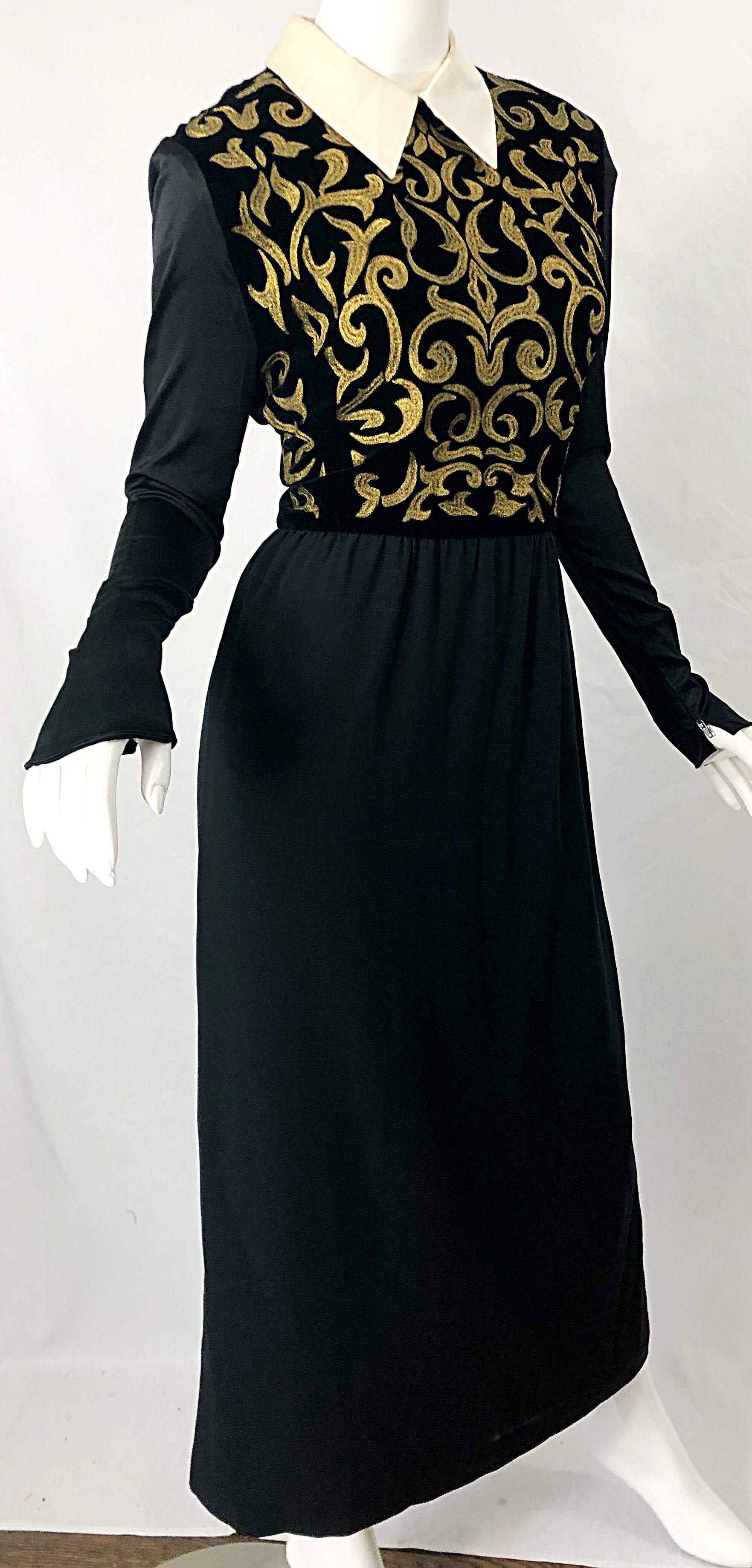 Karl Lagerfeld Runway Fall 1988 Black Gold Embroidered Vintage 80s Gown Dress For Sale 1