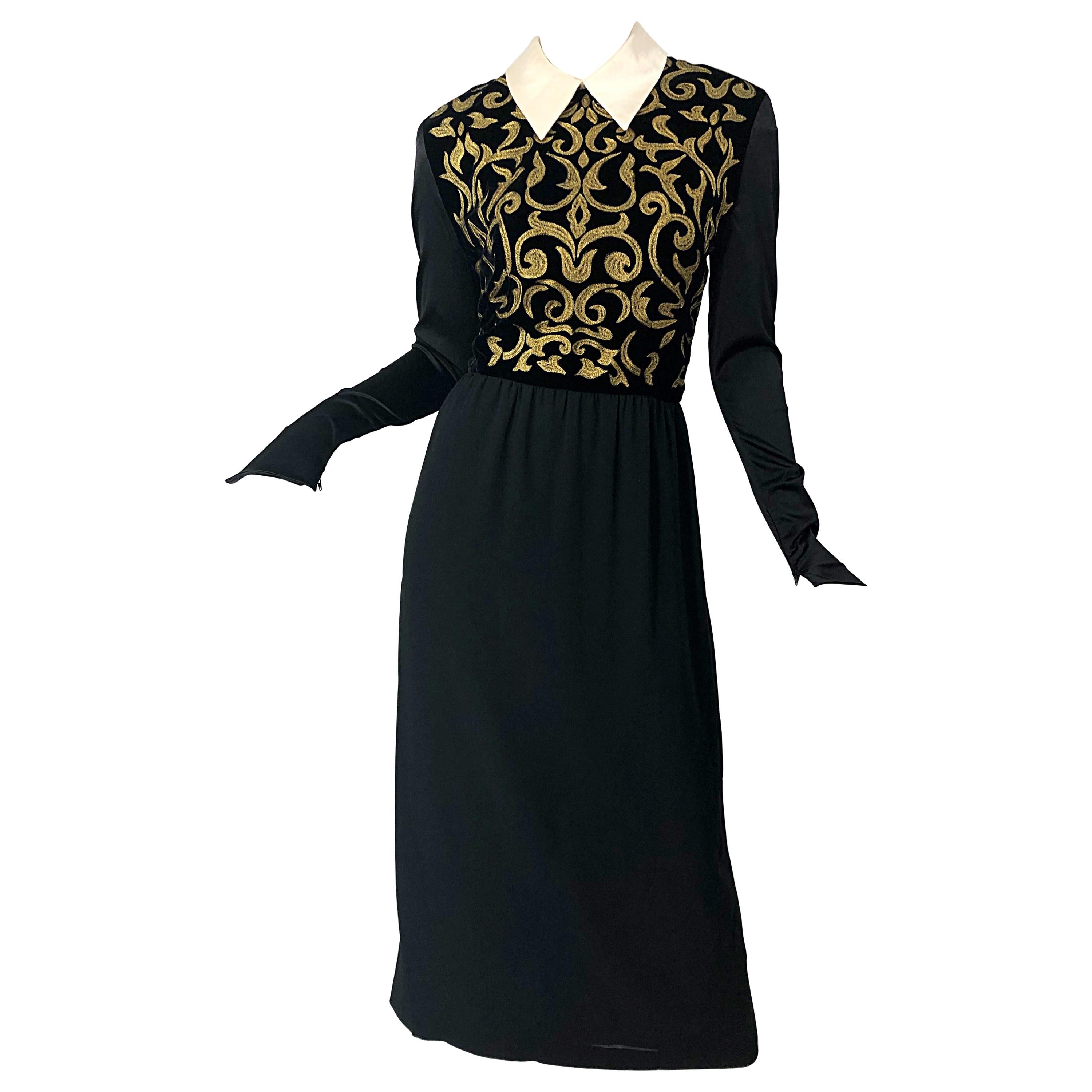 Karl Lagerfeld Runway Fall 1988 Black Gold Embroidered Vintage 80s Gown Dress For Sale