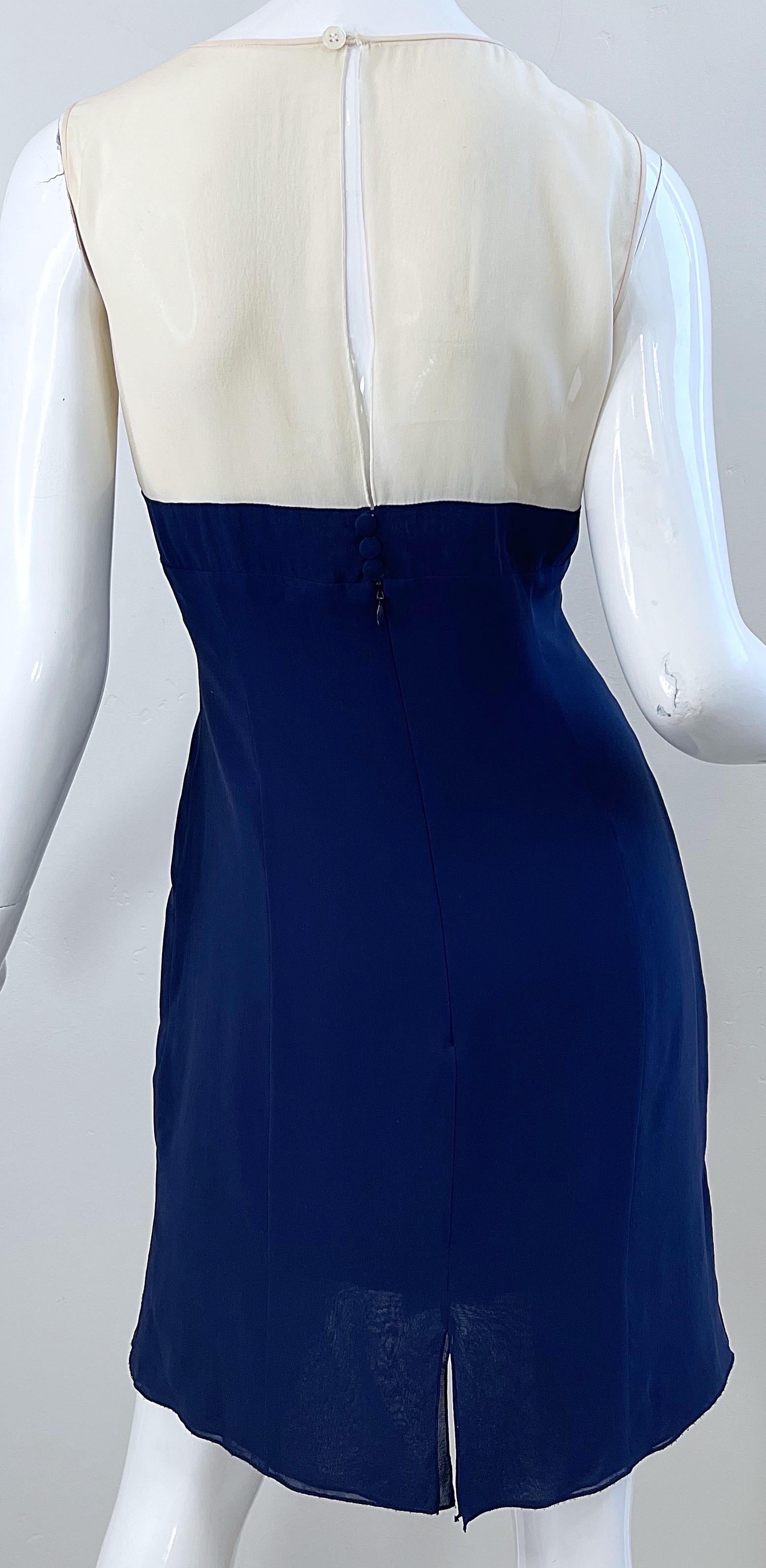 Karl Lagerfeld 1980s Size 44 / US 10 Navy Blue Silk Chiffon Vintage 80s Dress For Sale 6