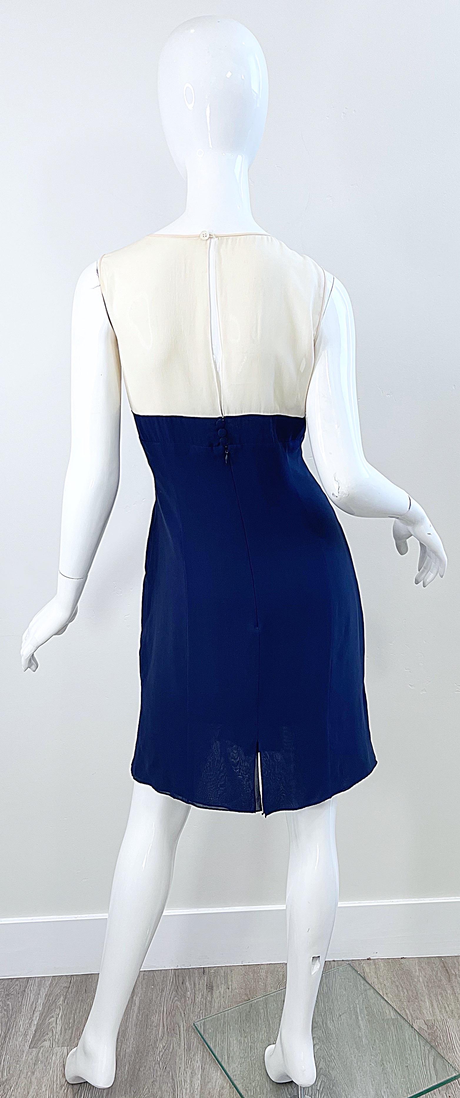 Karl Lagerfeld - Robe vintage en mousseline de soie bleu marine, taille 44/US 10, années 1980 Pour femmes en vente