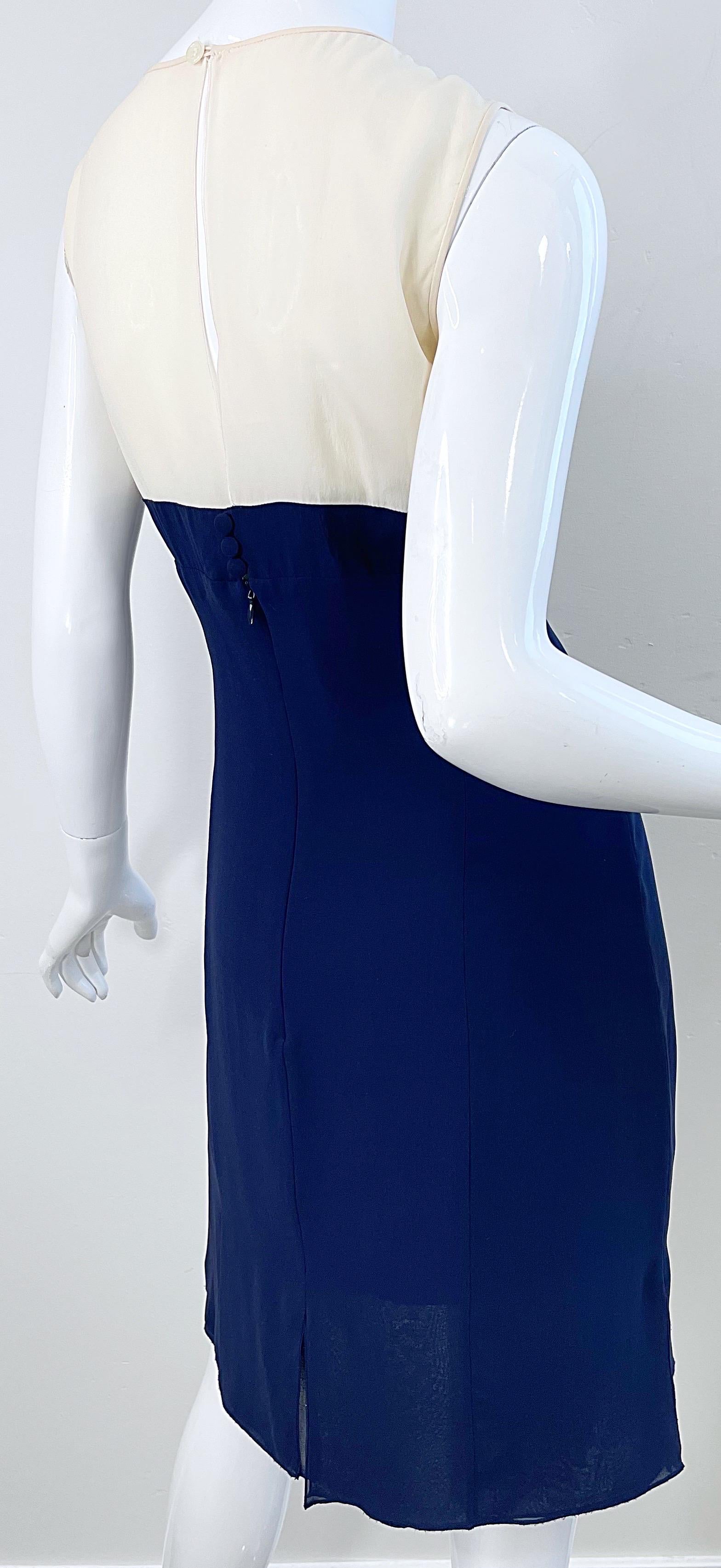 Karl Lagerfeld 1980s Size 44 / US 10 Navy Blue Silk Chiffon Vintage 80s Dress For Sale 1