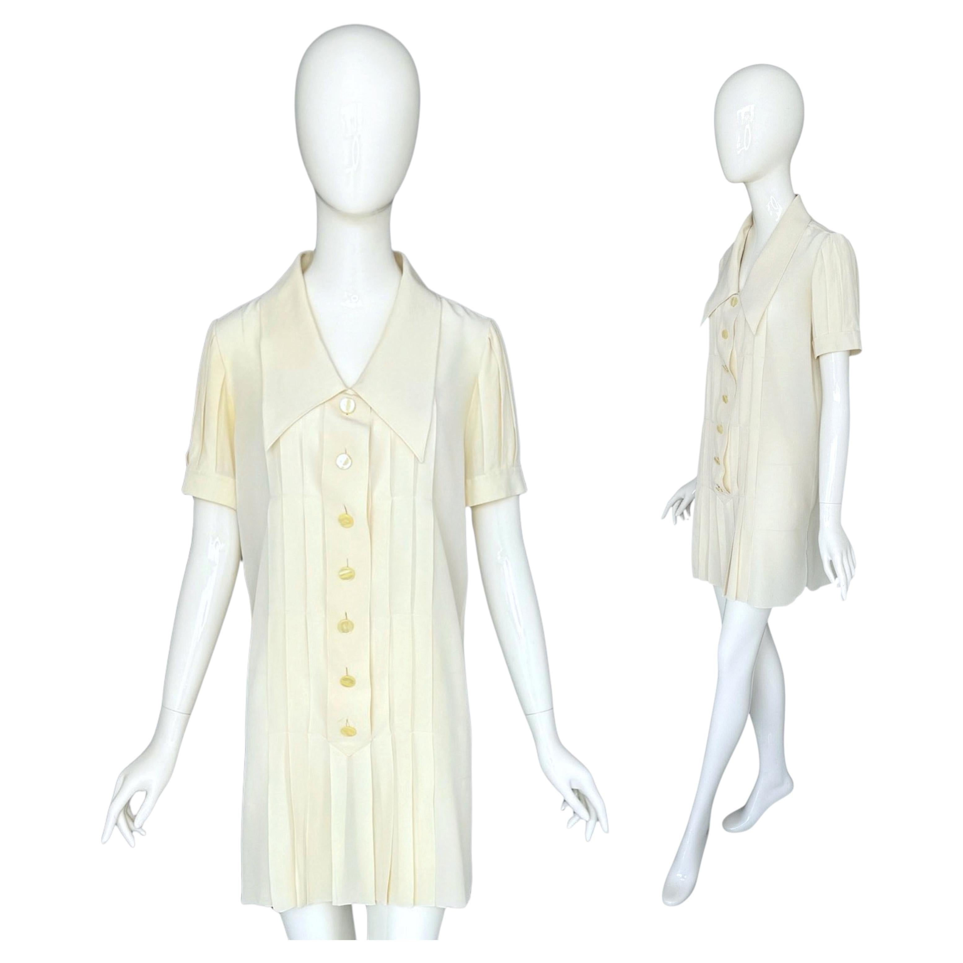 Karl Lagerfeld 1980s Vintage Singed Buttons Cream Silk Tunic/Dress