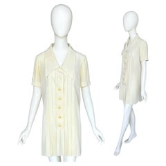Karl Lagerfeld 1980s Vintage Singed Buttons Cream Silk Tunic/Dress