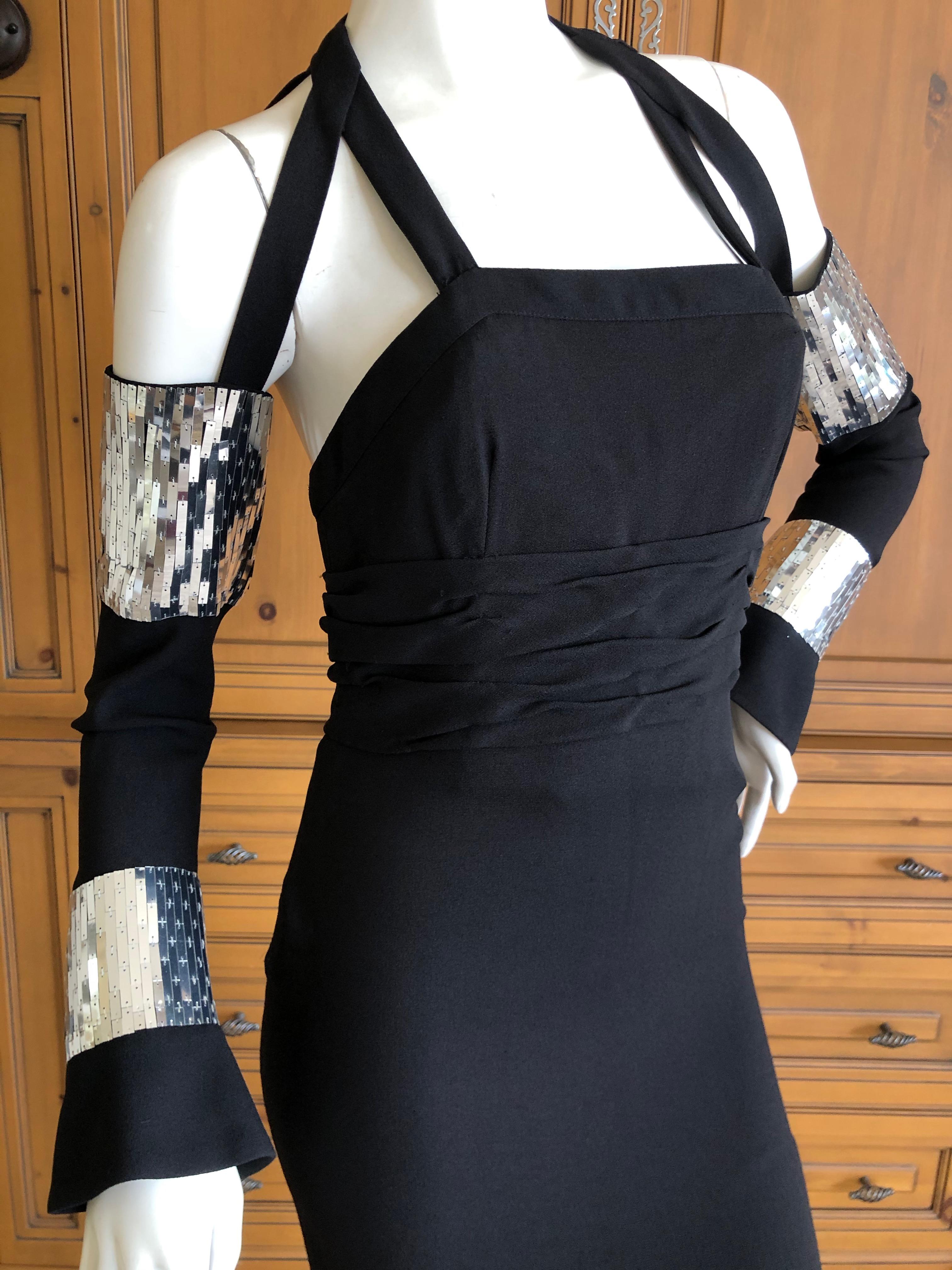 Black Karl Lagerfeld 1984 Evening Dress with Sequin Sleeves Attached by Bondage Straps For Sale