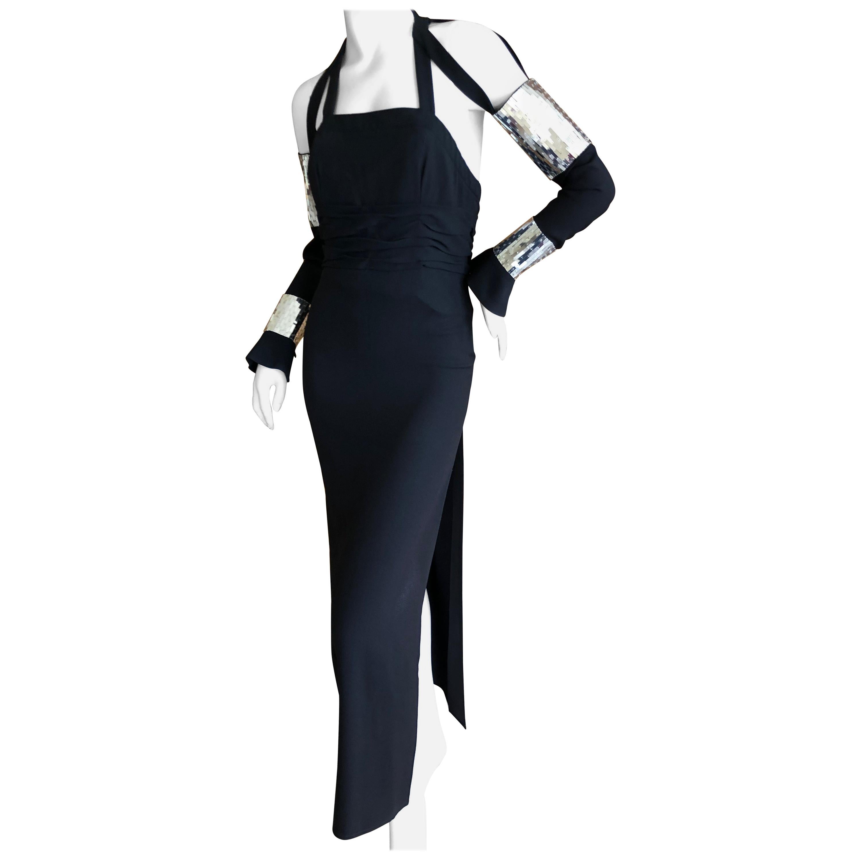 Karl Lagerfeld 1984 Evening Dress with Sequin Sleeves Attached by Bondage Straps For Sale