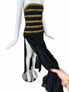 Ensemble corset vintage Karl Lagerfeld 1989, en soie noire et dorée ornée de perles