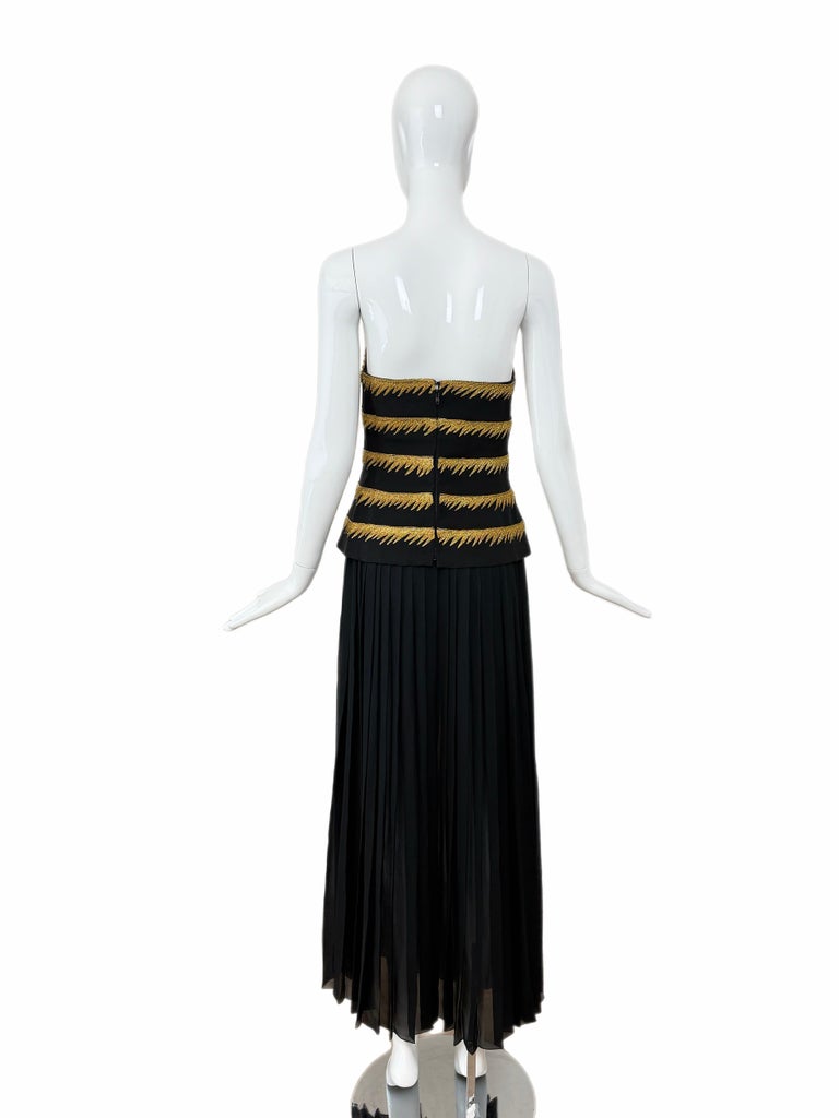 karl lagerfeld corset dress KARL LAGERFELD 1989 Vintage Runway Black + Gold Silk Beaded Corset Ensemble  For Sale at 1stDibs