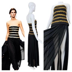 Ensemble corset vintage Karl Lagerfeld 1989, en soie noire et dorée ornée de perles