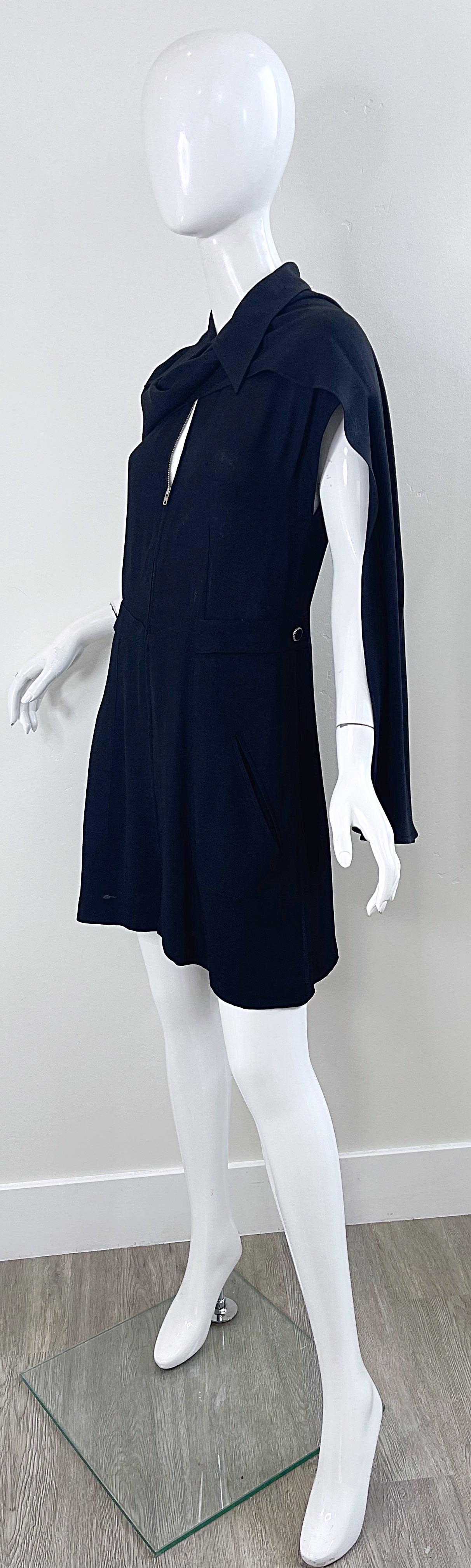 Karl Lagerfeld 1990s Black Avant Garde Vintage 90s Sash Zipper Mini Dress For Sale 4