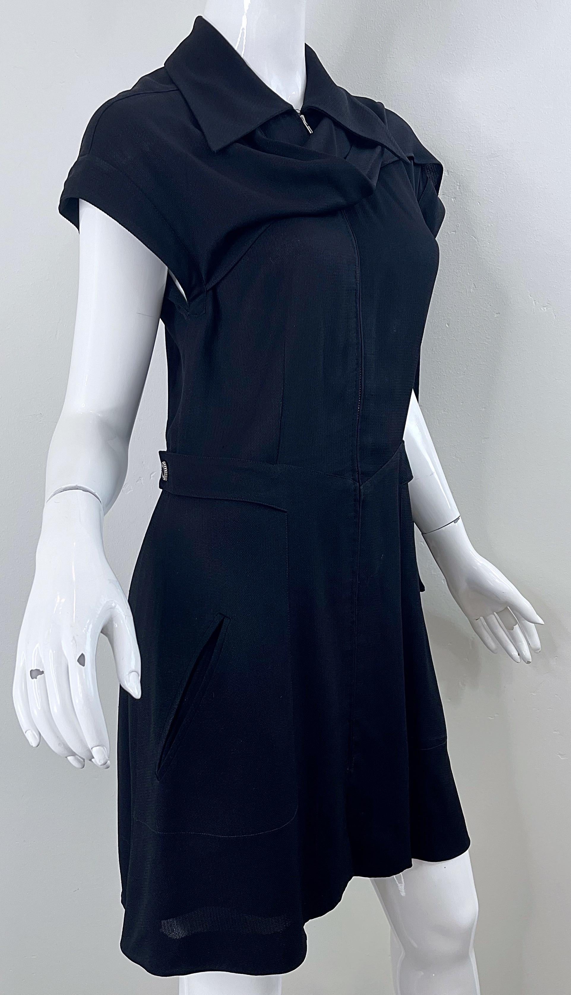 Karl Lagerfeld 1990s Black Avant Garde Vintage 90s Sash Zipper Mini Dress For Sale 5