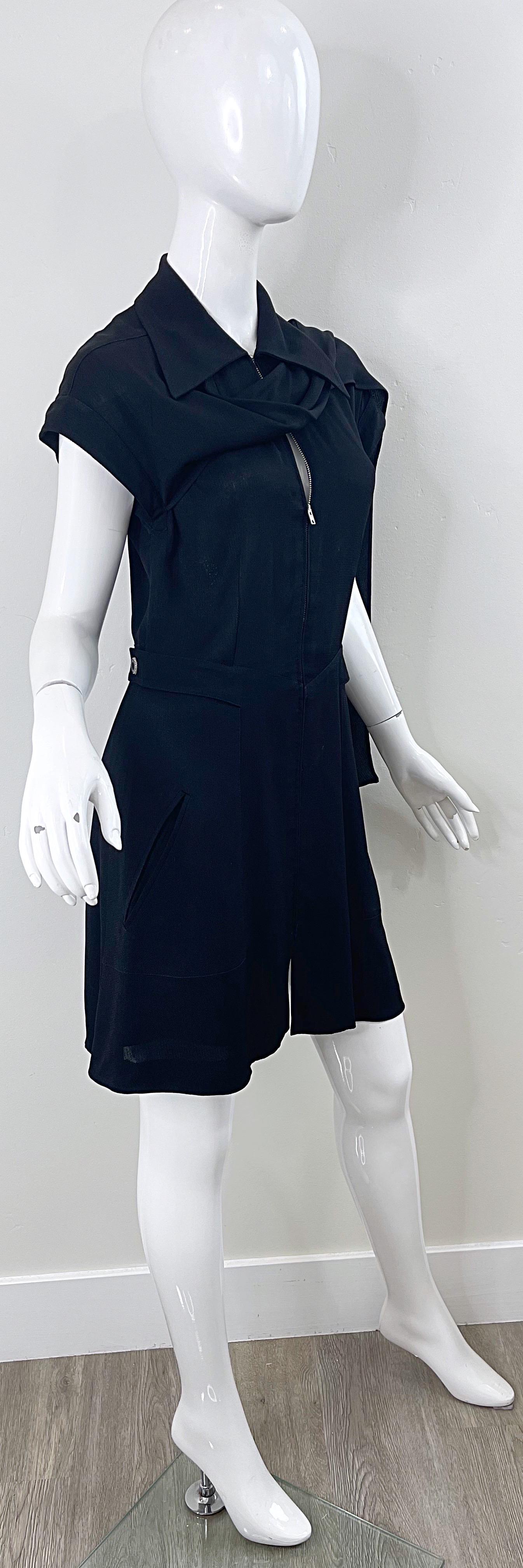 Karl Lagerfeld 1990s Black Avant Garde Vintage 90s Sash Zipper Mini Dress For Sale 7